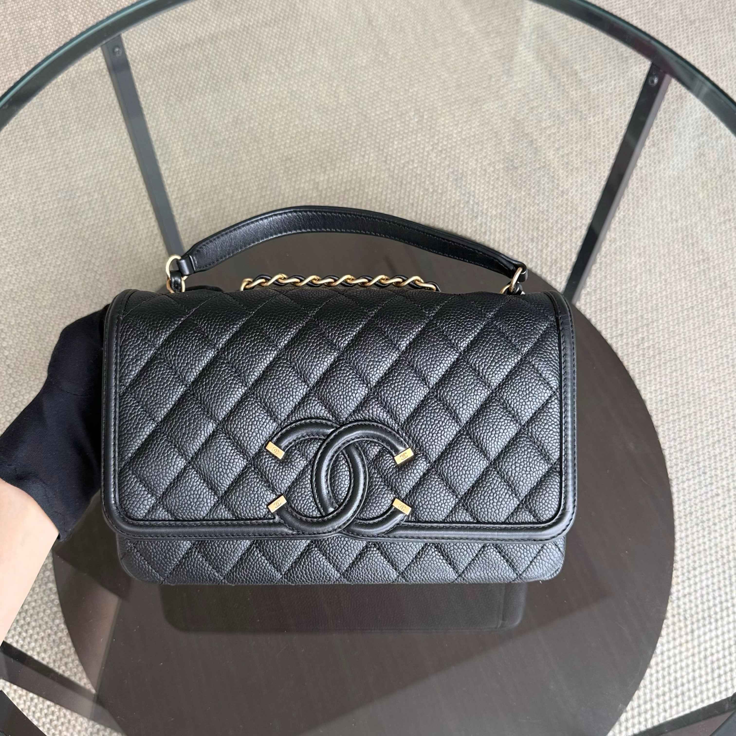 Chanel Filigree CC Medium - 25CM Caviar Quilted Grained Calfskin Black Gold Hardware Series 24