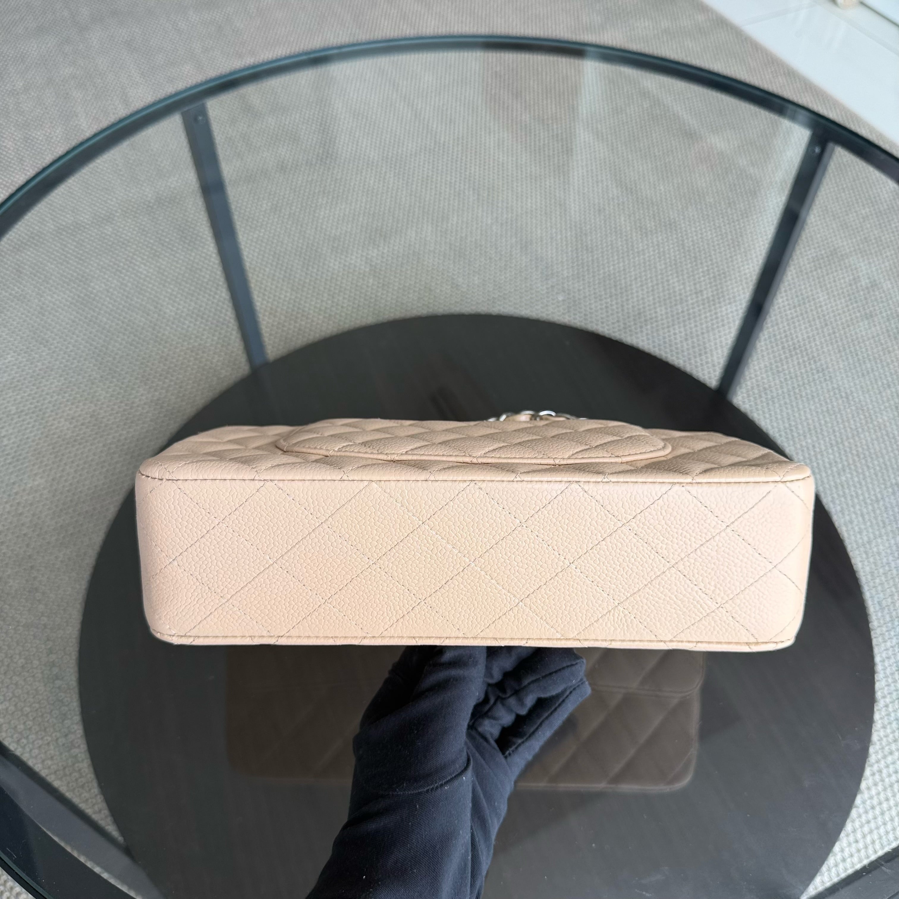 Chanel Classic Flap Medium - 25CM Quilted Caviar Beige Silver Hardware Series 12