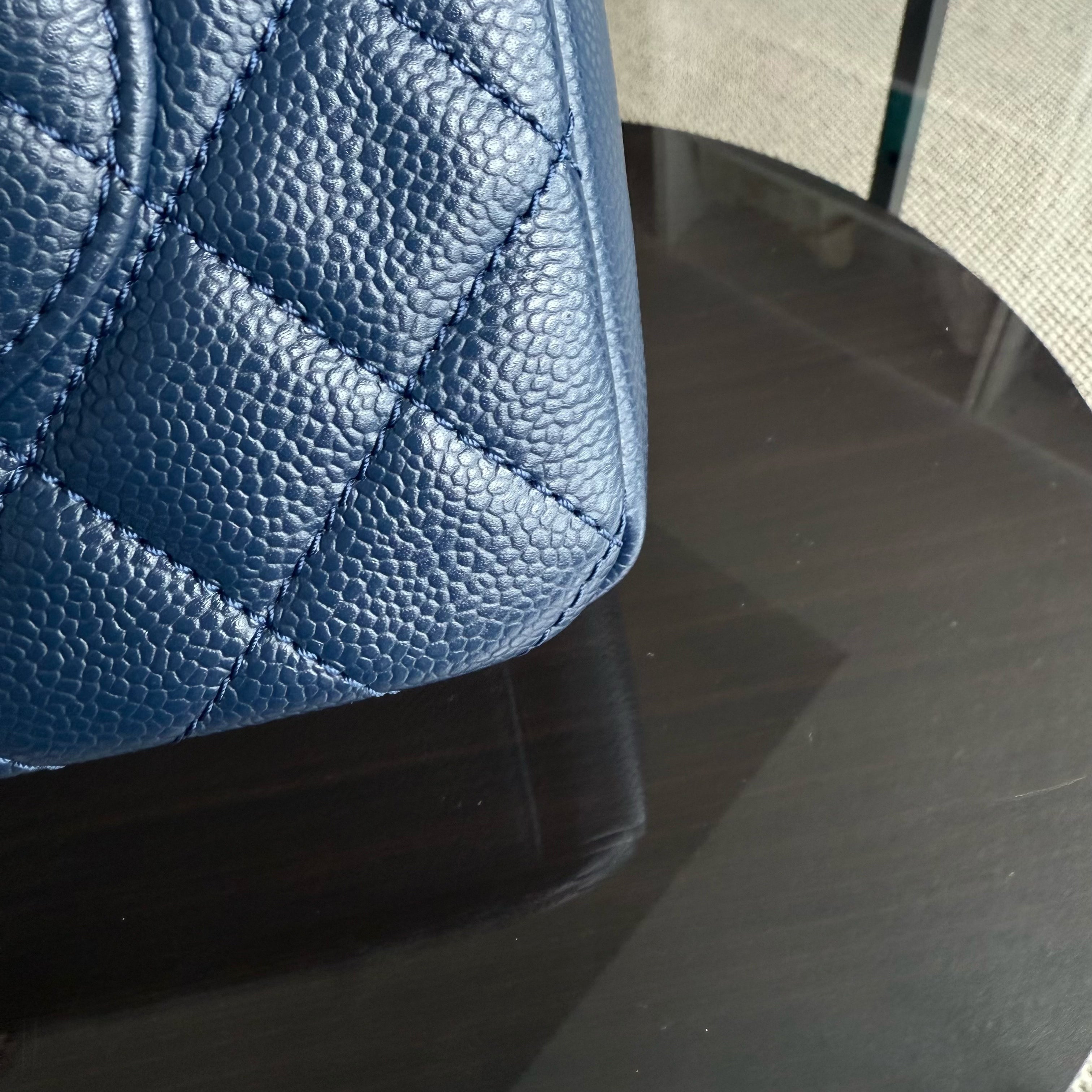 Chanel PST Petite Shopping Tote - Caviar 24CM Quilted Dark Blue Silver Hardware Series 15