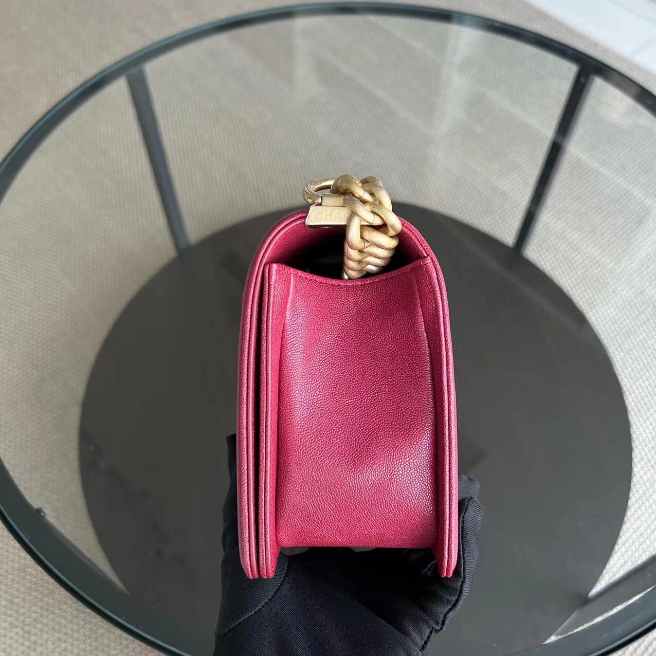 Chanel Boy Medium - Caviar 25CM Quilted Dark Red Golden Hardware Series 26