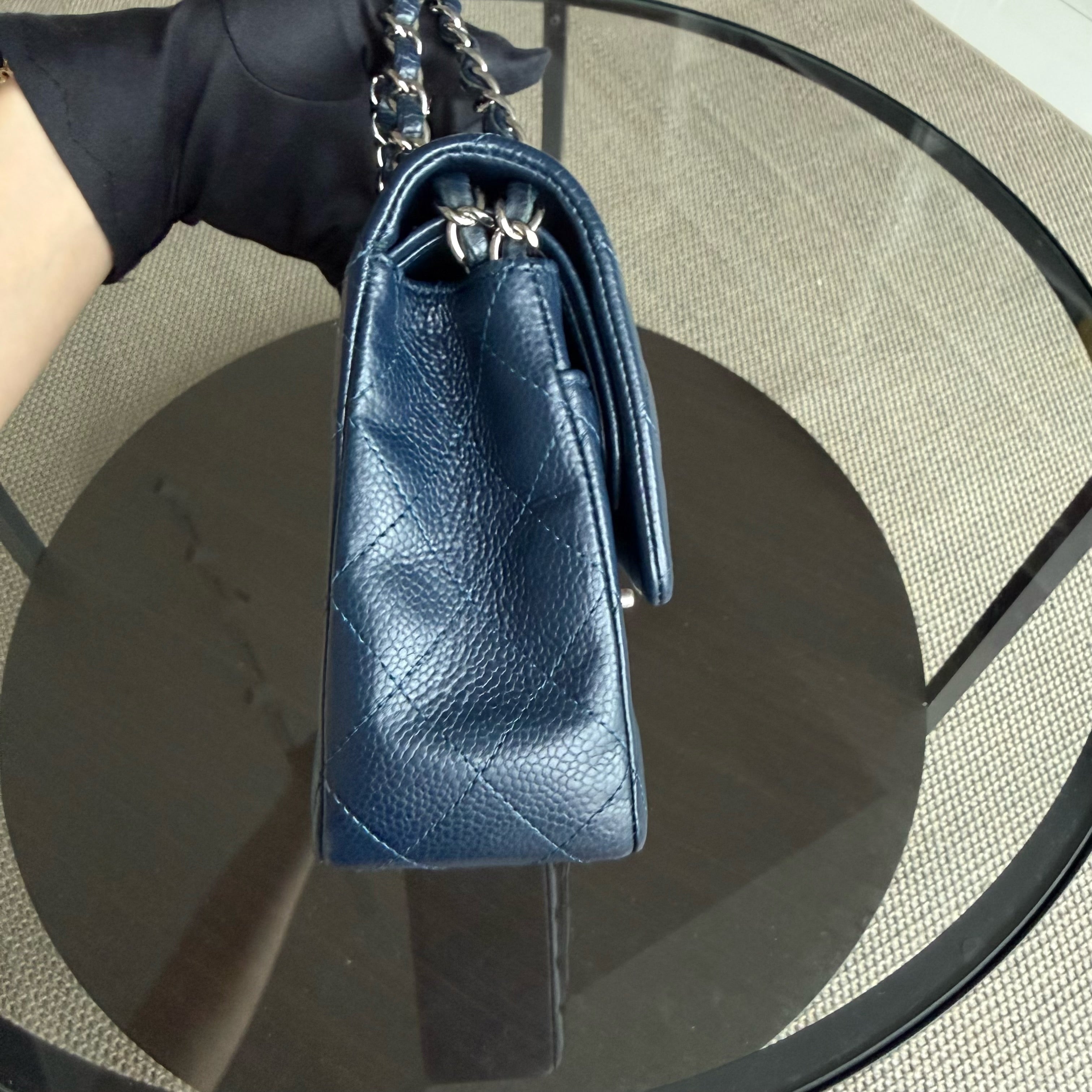 Chanel Classic Flap Medium - Caviar 25CM Quilted Dark Midnight Blue Silver Hardware Series 19