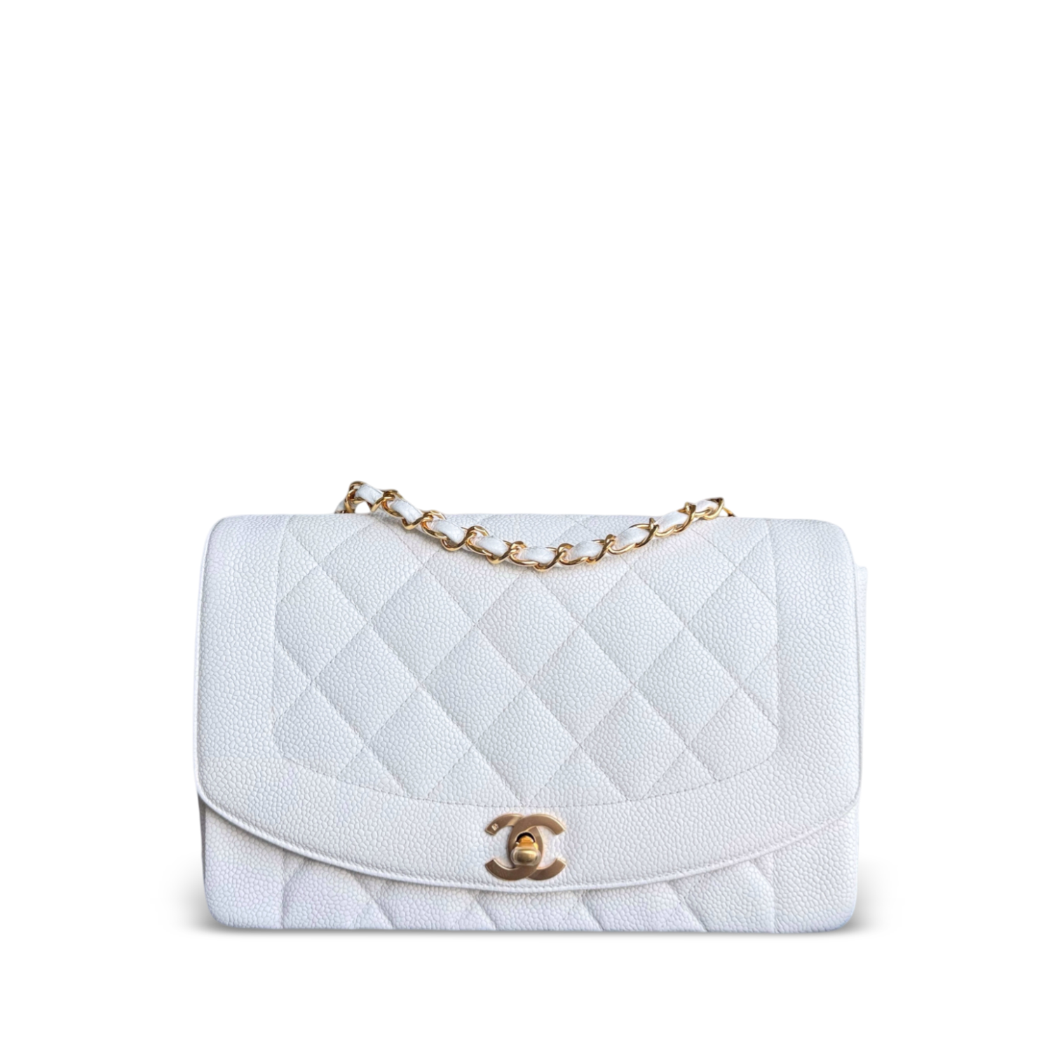 Chanel Diana Medium Vintage - 25CM Quilted Caviar White Gold Hardware Series 2