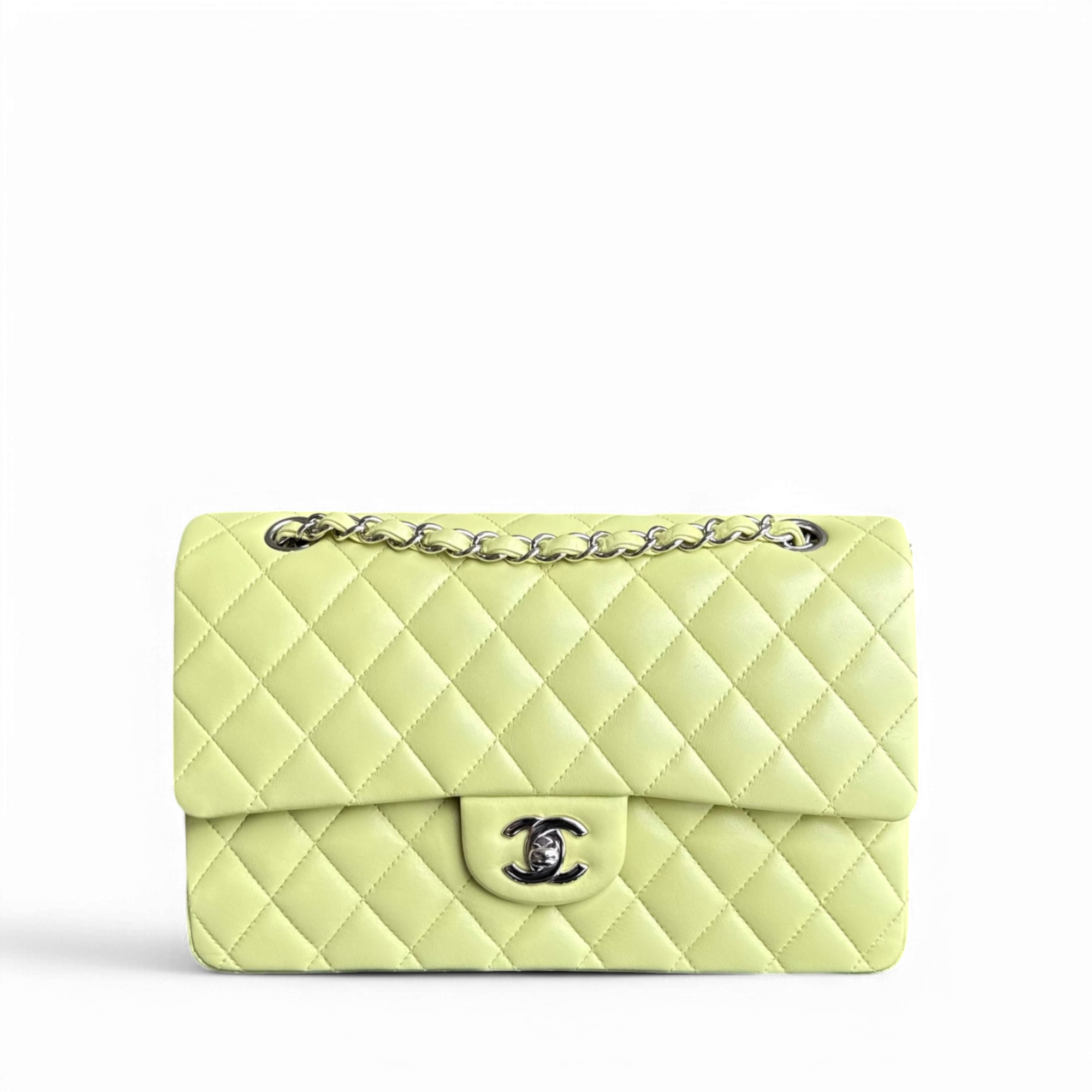 Chanel Classic Flap Medium - 25CM Quilted Lambskin Lime Silver Hardware Series 14