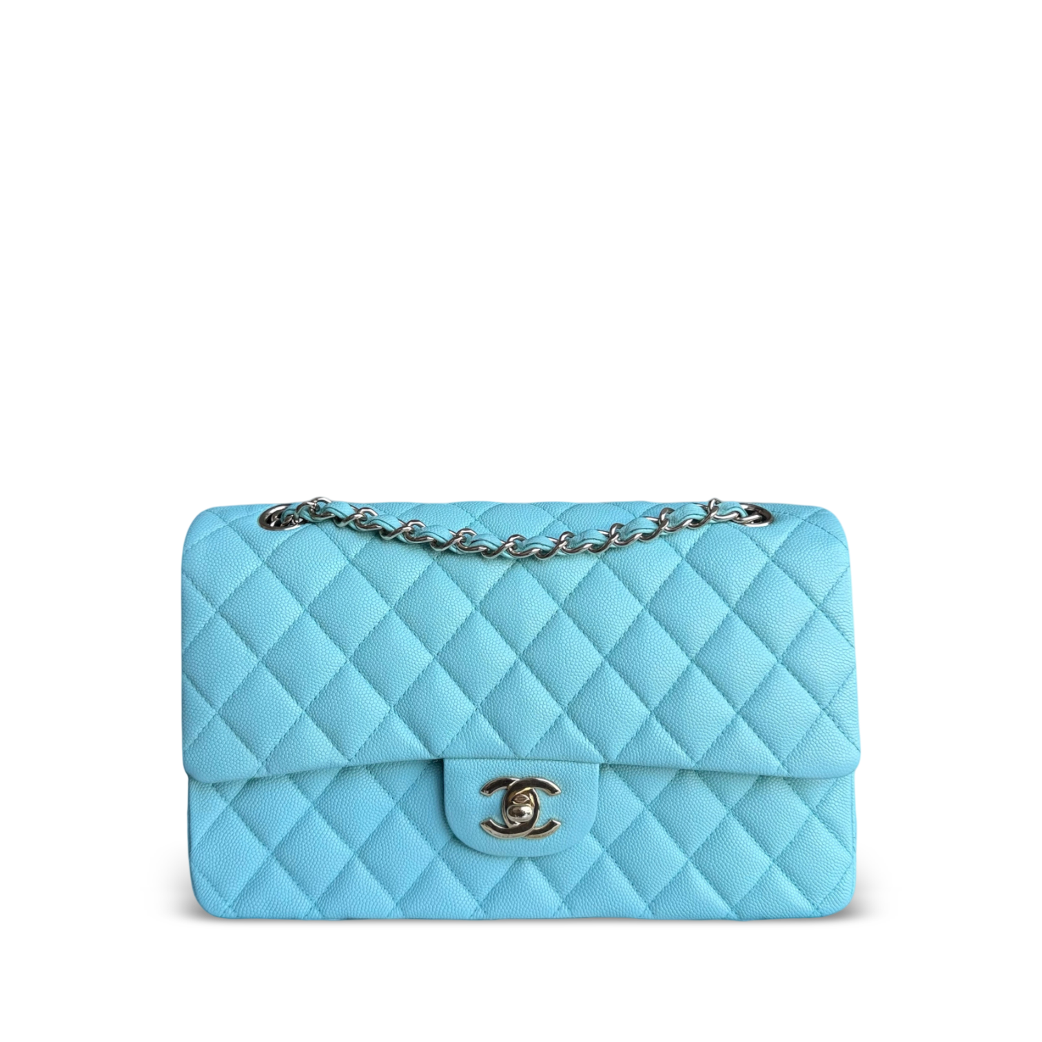 Chanel Classic Flap Medium - Caviar 25CM Quilted Tiffany Light Blue Gold Hardware Series 26