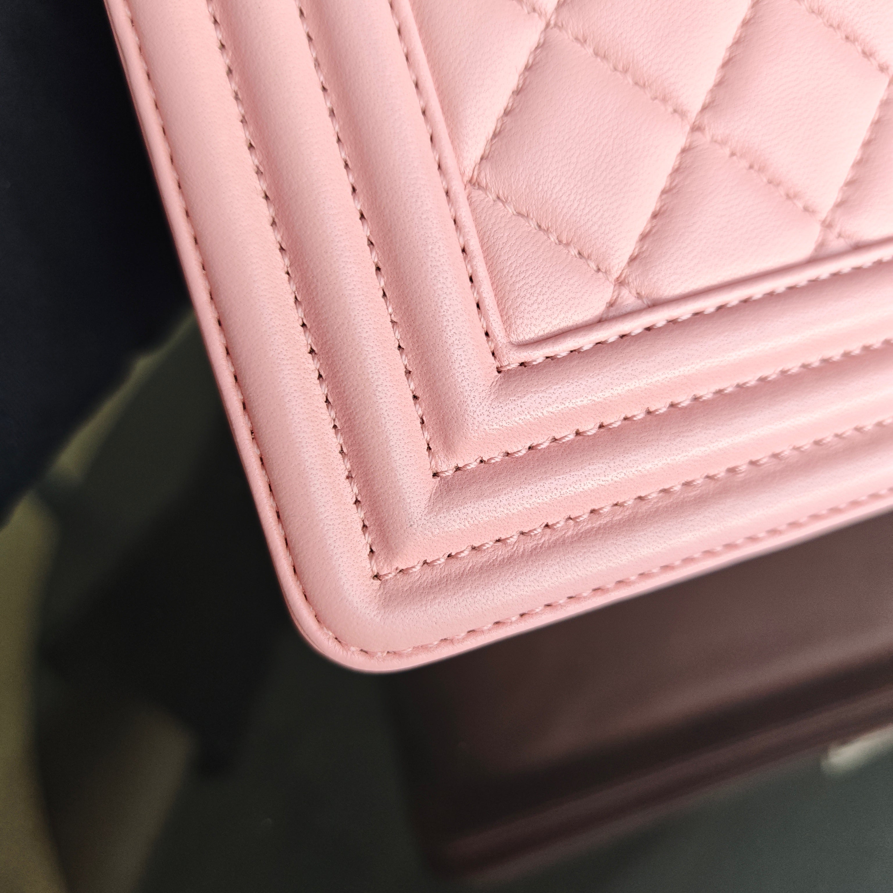 Chanel Boy Medium - Quilted Lambskin Light Pink Ruthenium Silver Hardware Series 20