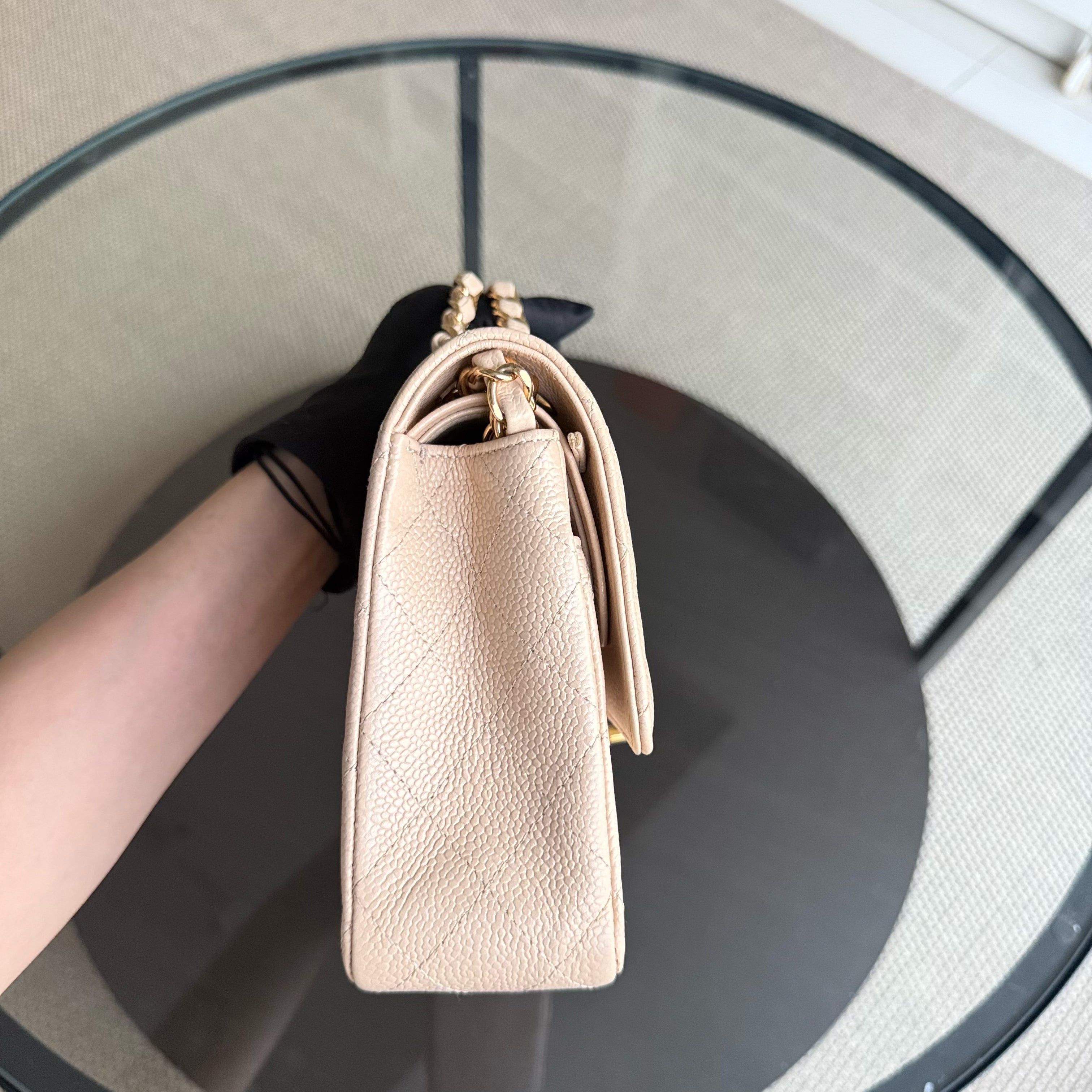 Chanel Classic Flap Medium - Caviar 25CM Quilted Grained Calfskin Beige Gold Hardware Series 16