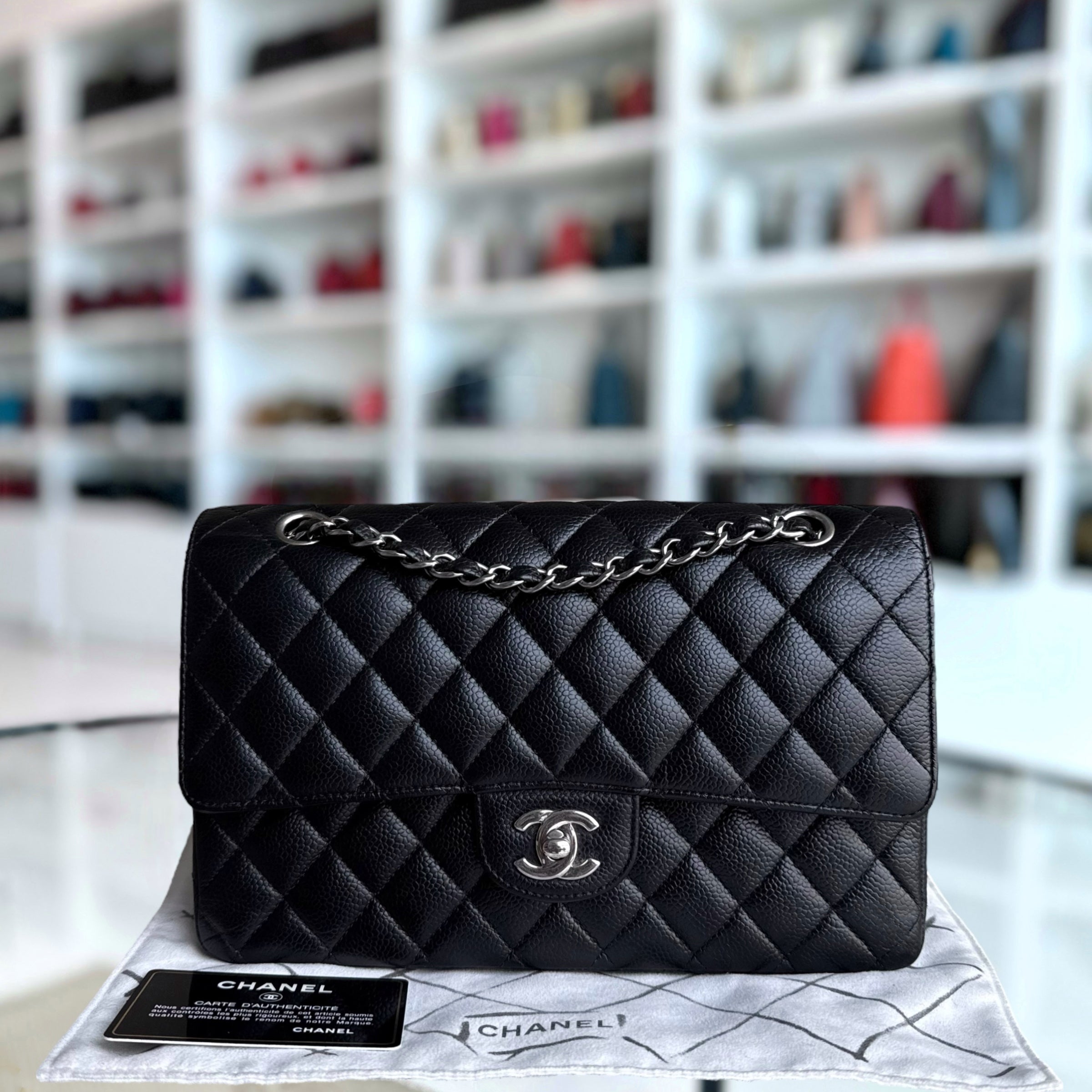 Chanel Classic Flap Medium - Caviar 25CM Quilted Black Silver Hardware Series 18