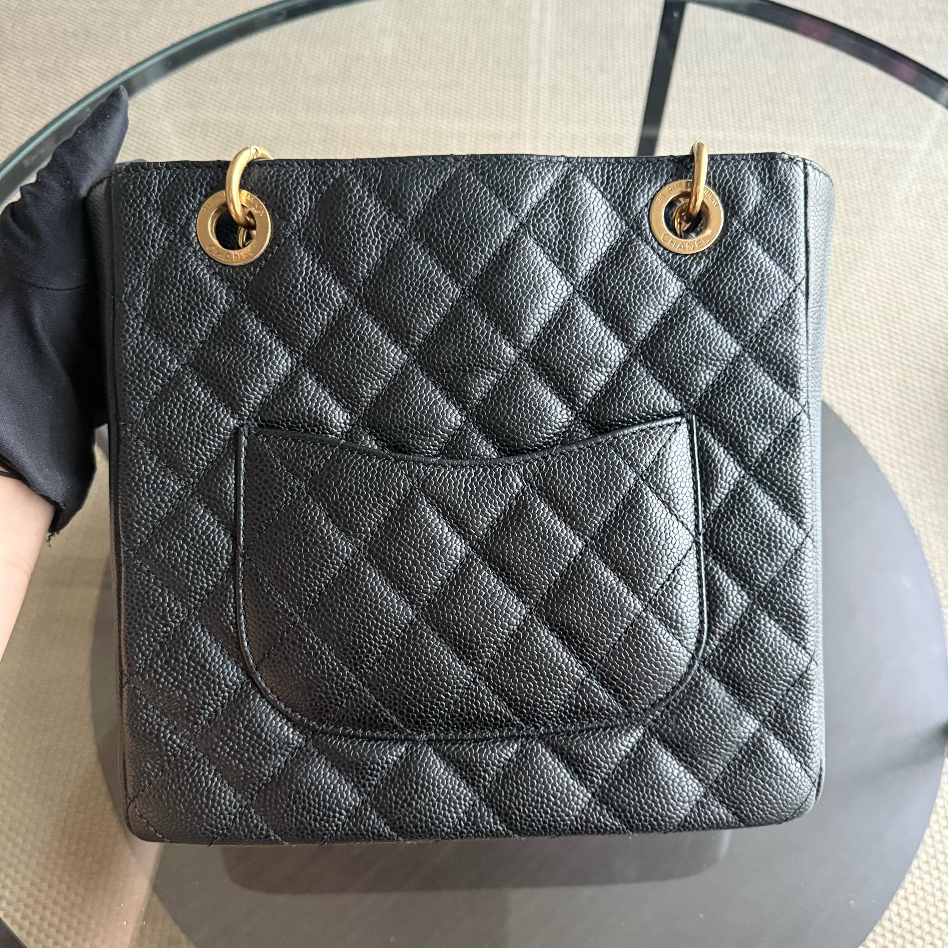 Chanel PST Petite Shopping Tote - Caviar Quilted Grained Calfskin Black Gold Hardware Series 15