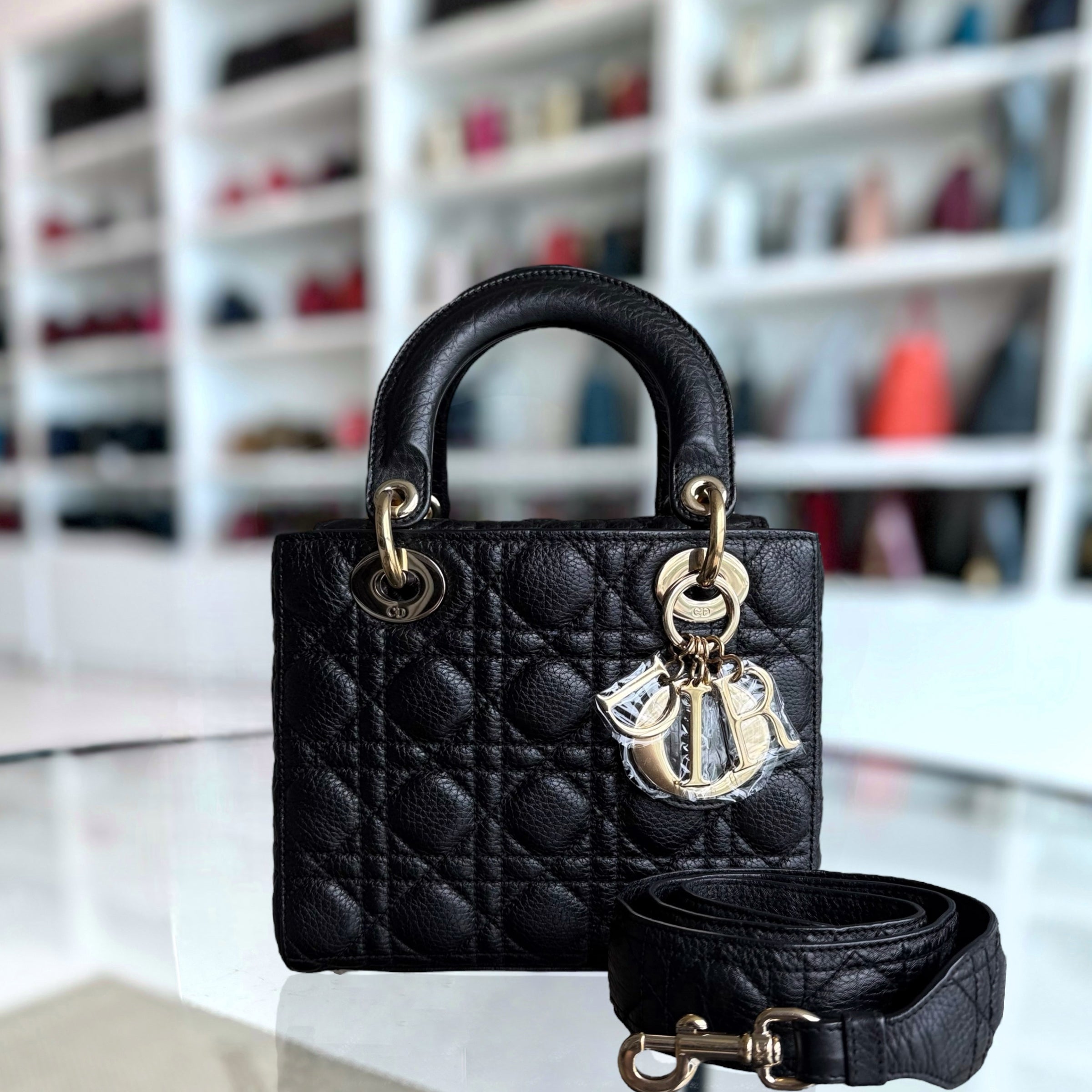 Dior Lady Small Flap - Grained Calfskin Caviar Cannage Black Gold Hardware