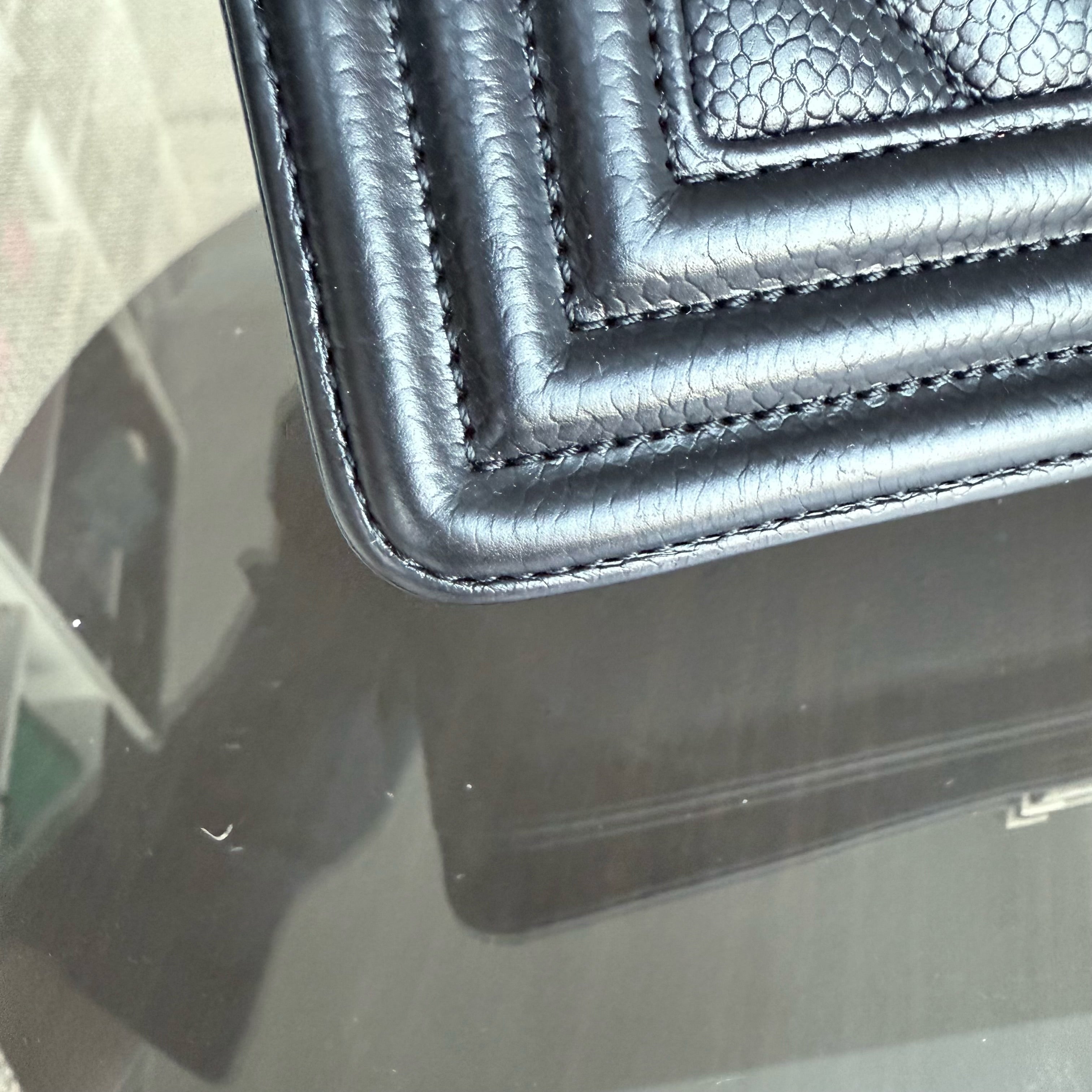 Chanel Boy Medium - 25CM Chevron Caviar Black Ruthenium Silver Hardware Series 29