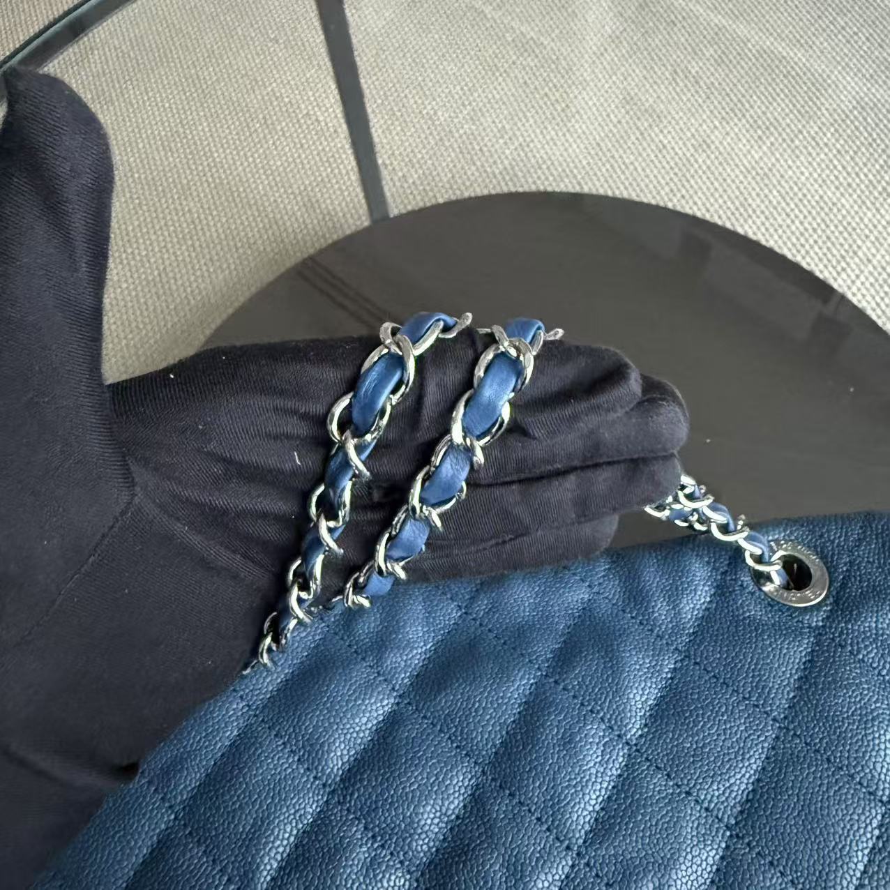 Chanel French Riviera - Caviar 25CM Quilted Blue Silver Palladium Hardware Series 15