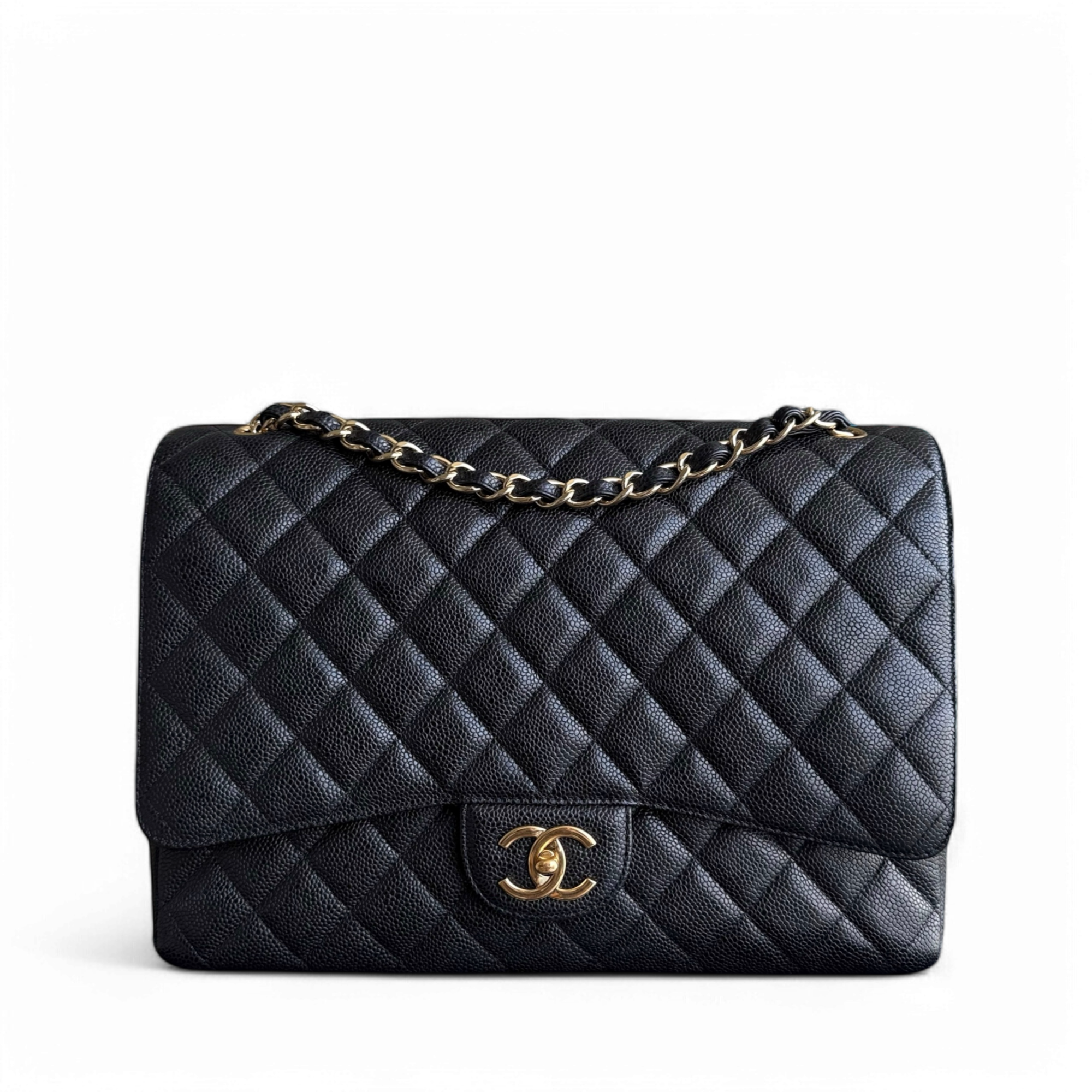 Chanel Classic Flap Maxi - Caviar Double Flap 33CM Quilted Black Gold Hardware Series 14