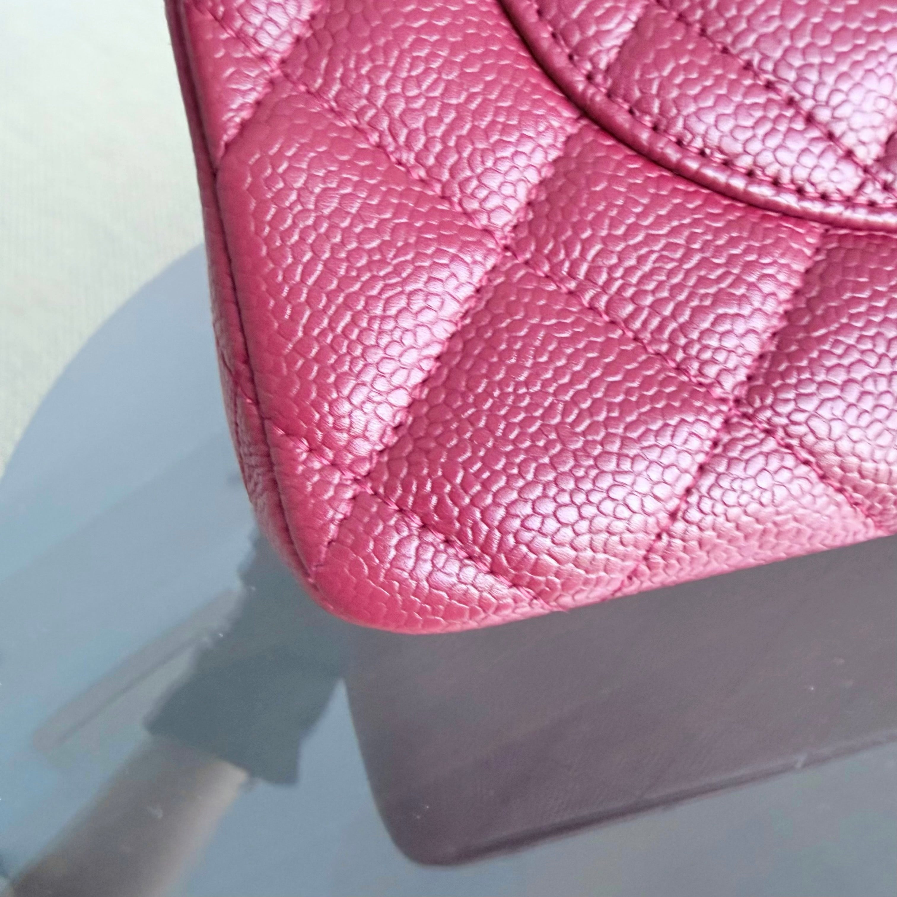 Chanel Classic Flap Jumbo - Caviar 30CM Single Flap Quilted Burgundy Dark Red Gold Hardware Series 13