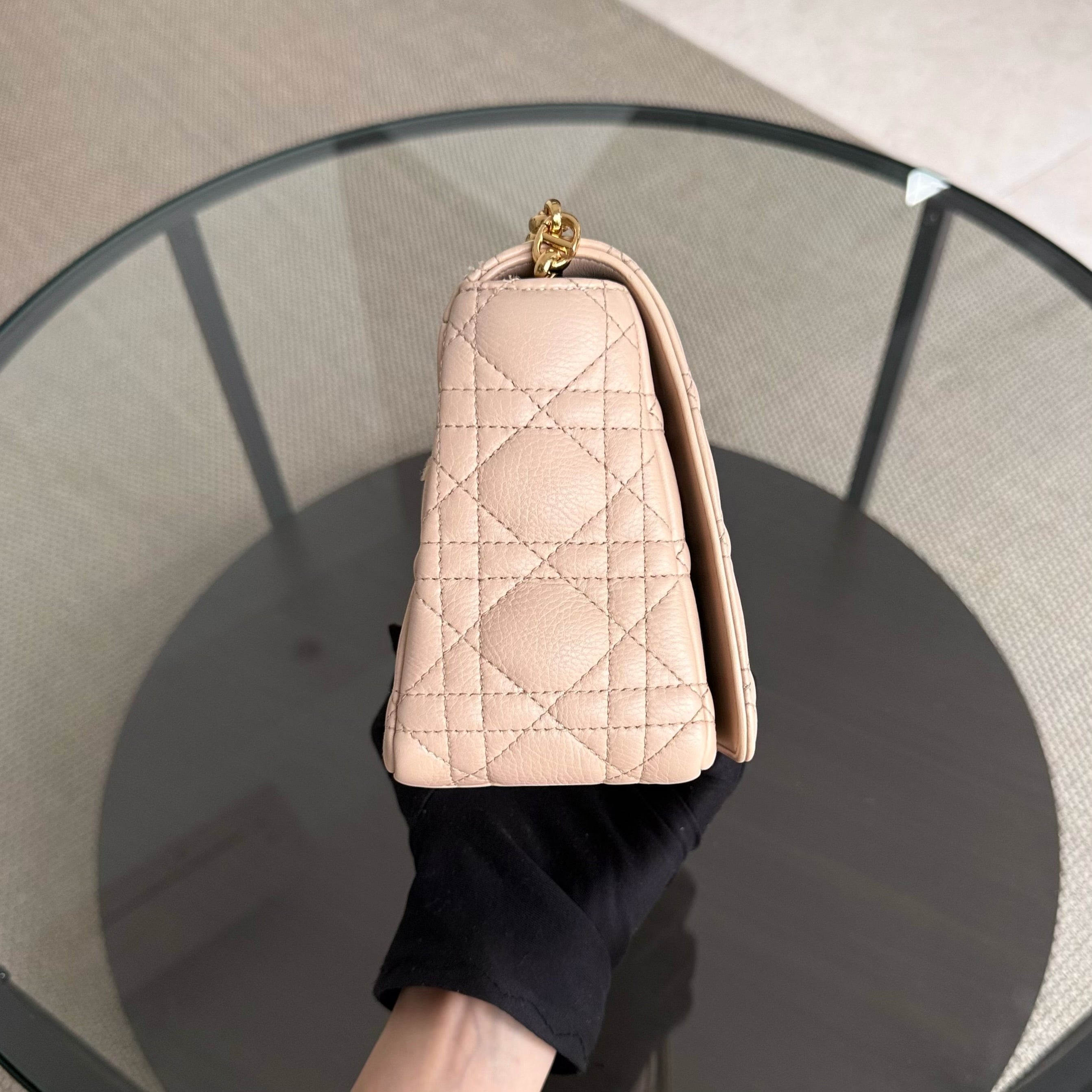 Dior Caro Medium - Cannage Grained Calfskin Beige Gold Hardware