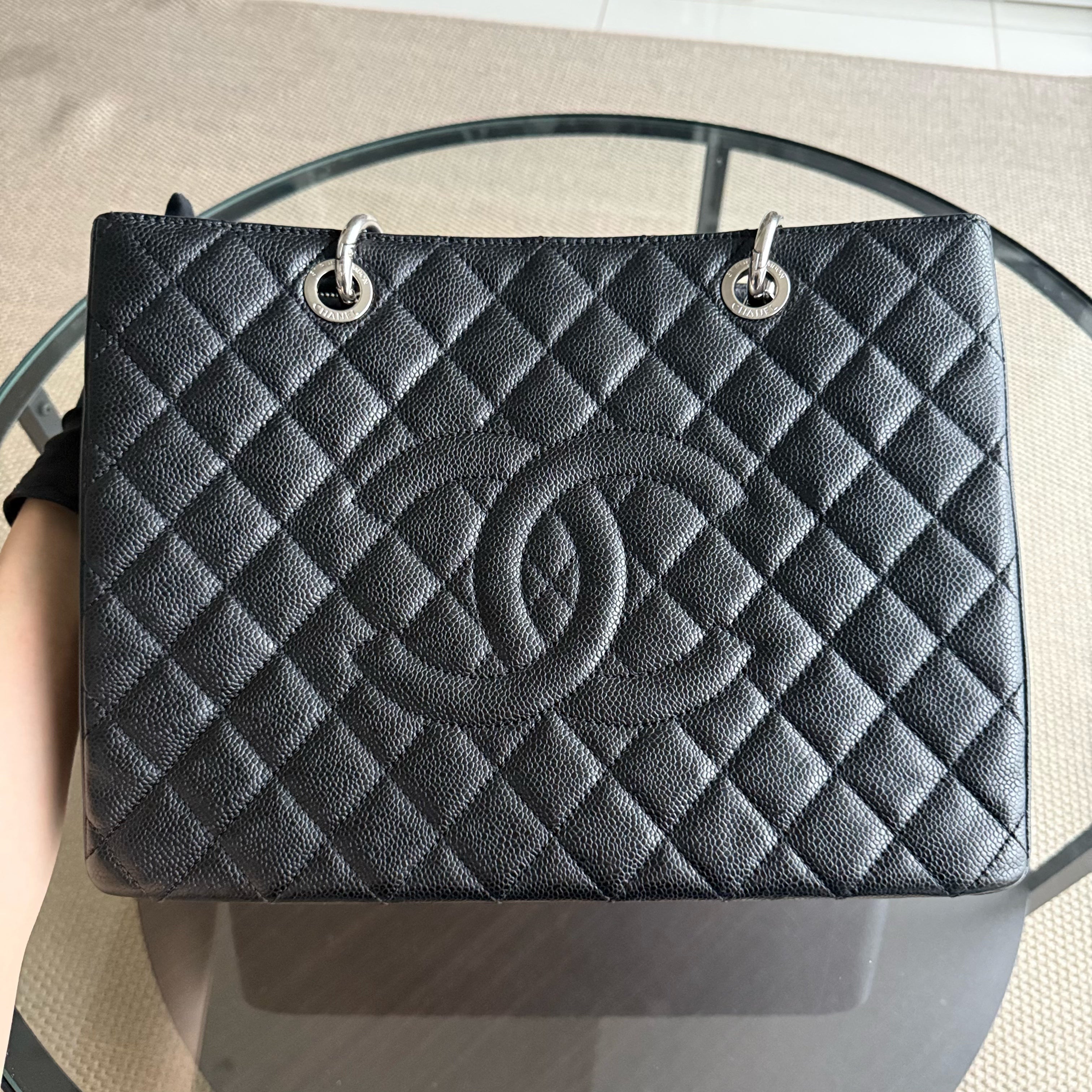 Chanel GST Grand Shopping Tote - Caviar Quilted Grained Calfskin Black Silver Hardware Series 19