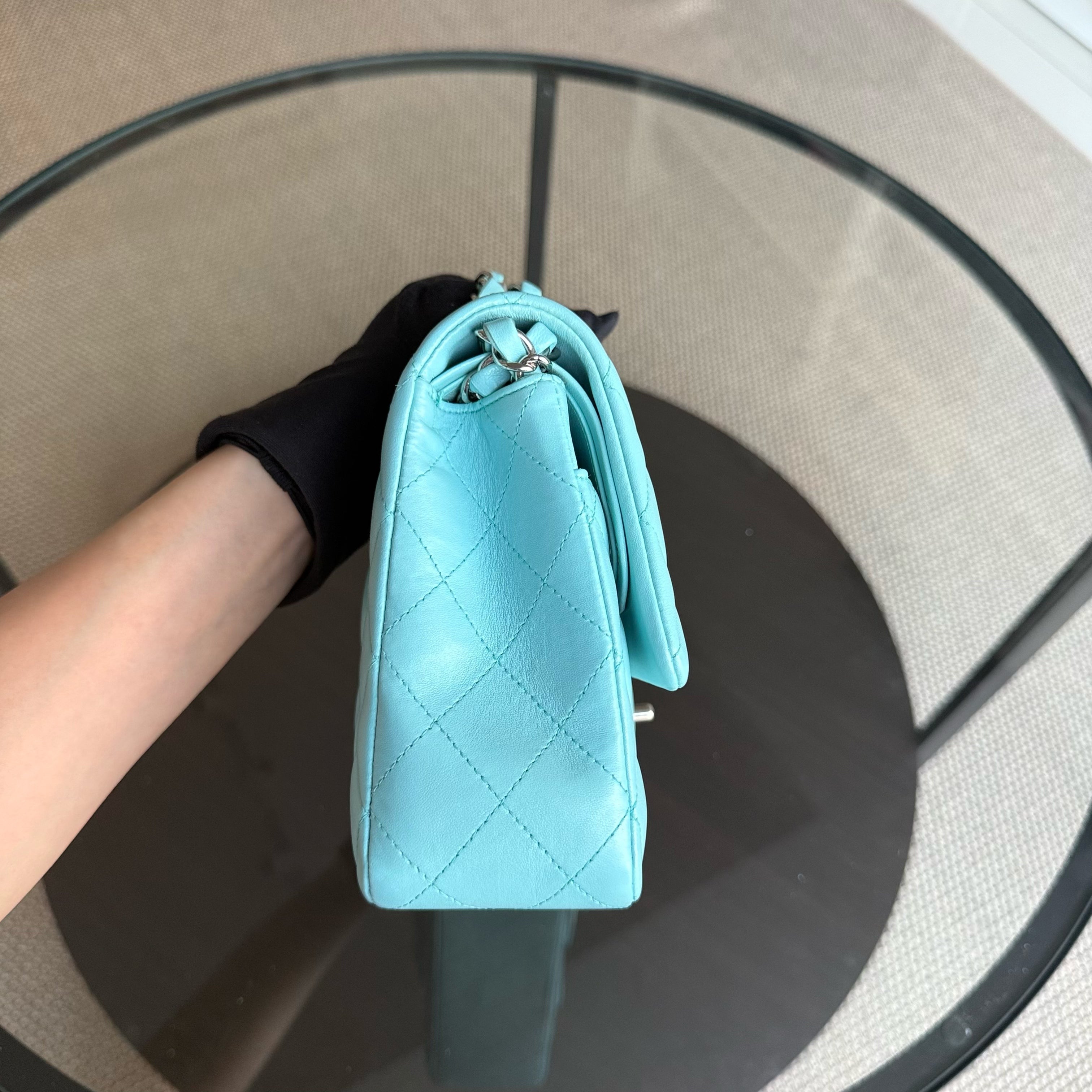 Chanel Classic Flap Medium - 25CM Quilted Lambskin Light Blue Silver Hardware Series 27