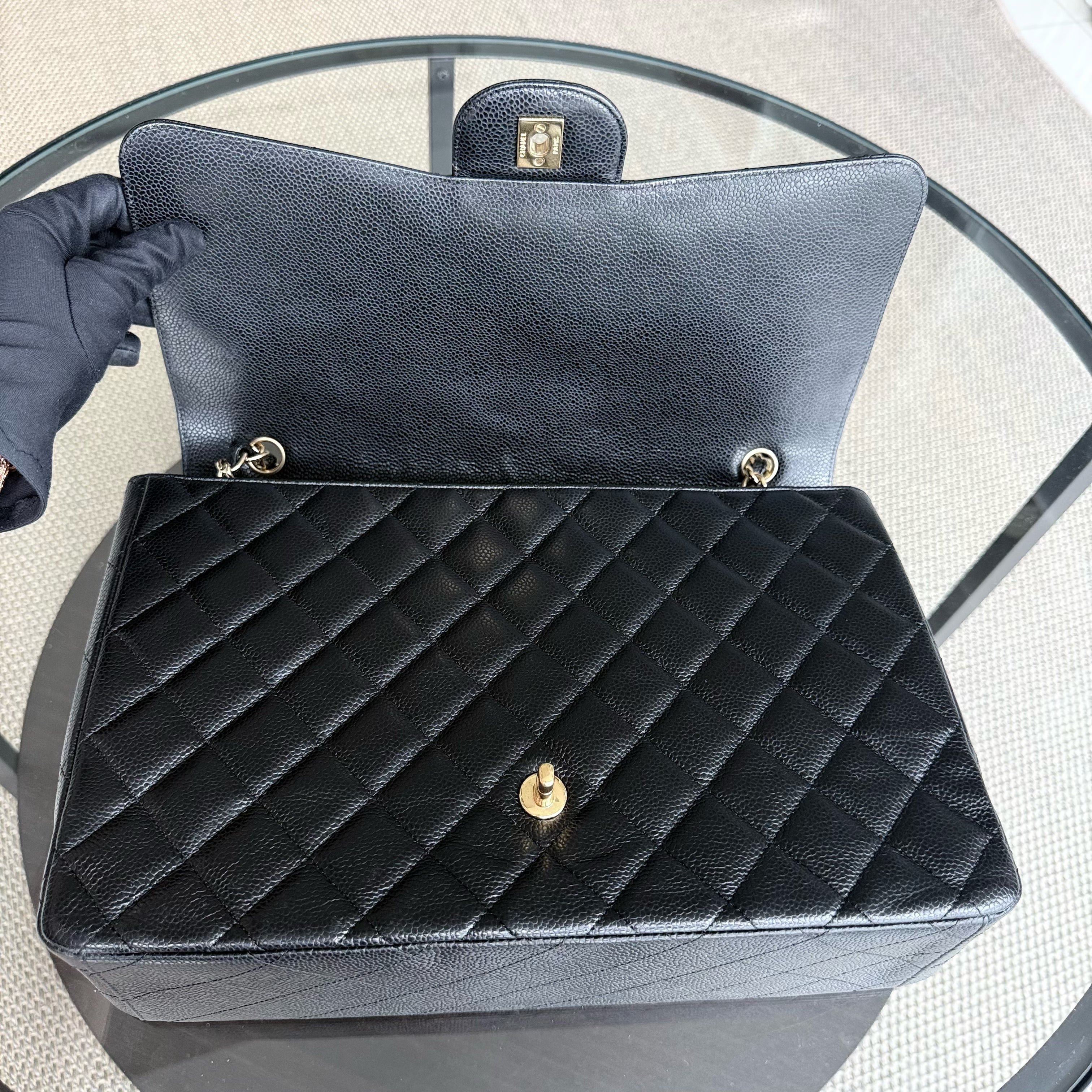 Chanel Classic Flap Maxi - Caviar 33CM Quilted Black Gold Hardware Series 13