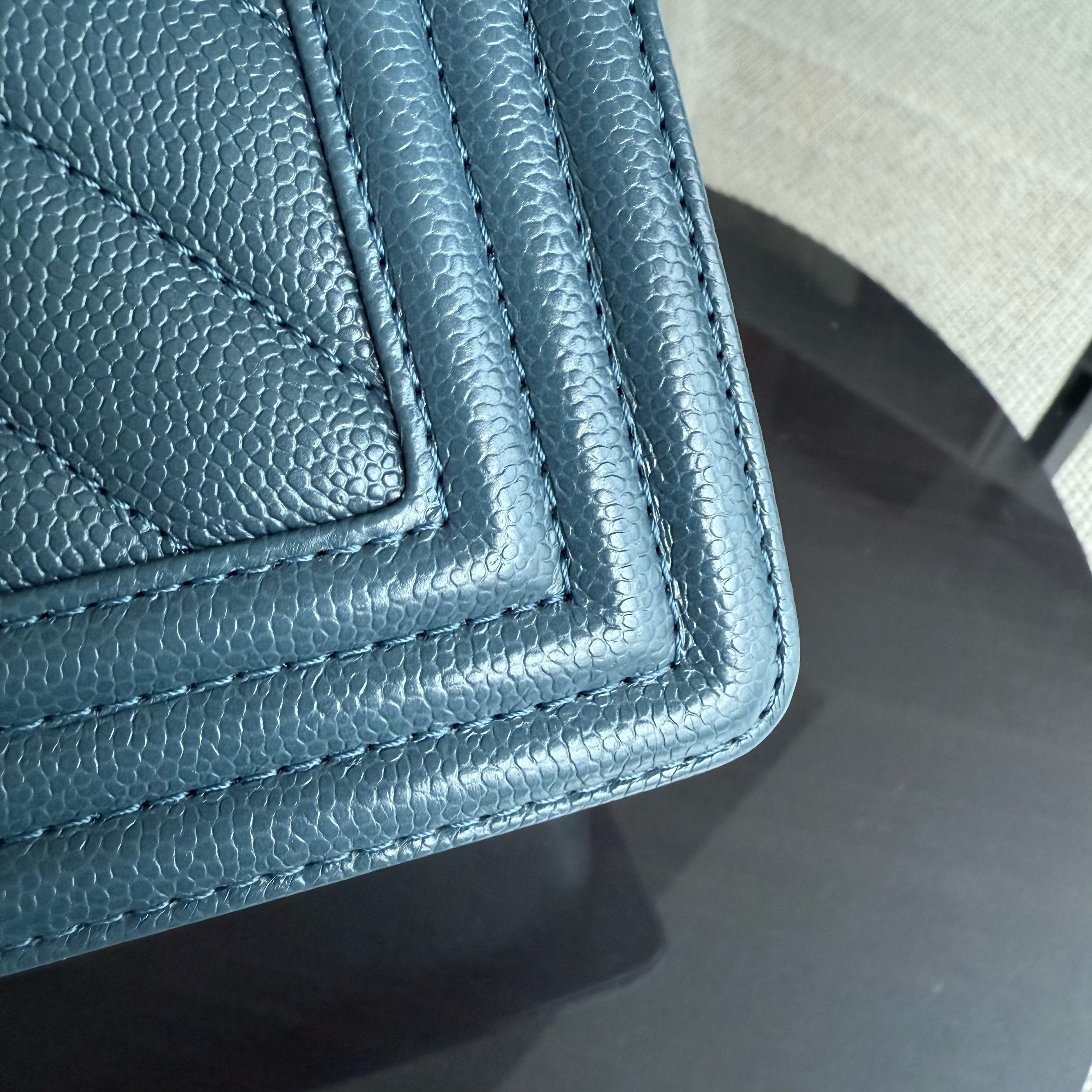Chanel Boy Medium - Caviar 25CM Chevron Grained Calfskin Blue Gold Hardware Series 25