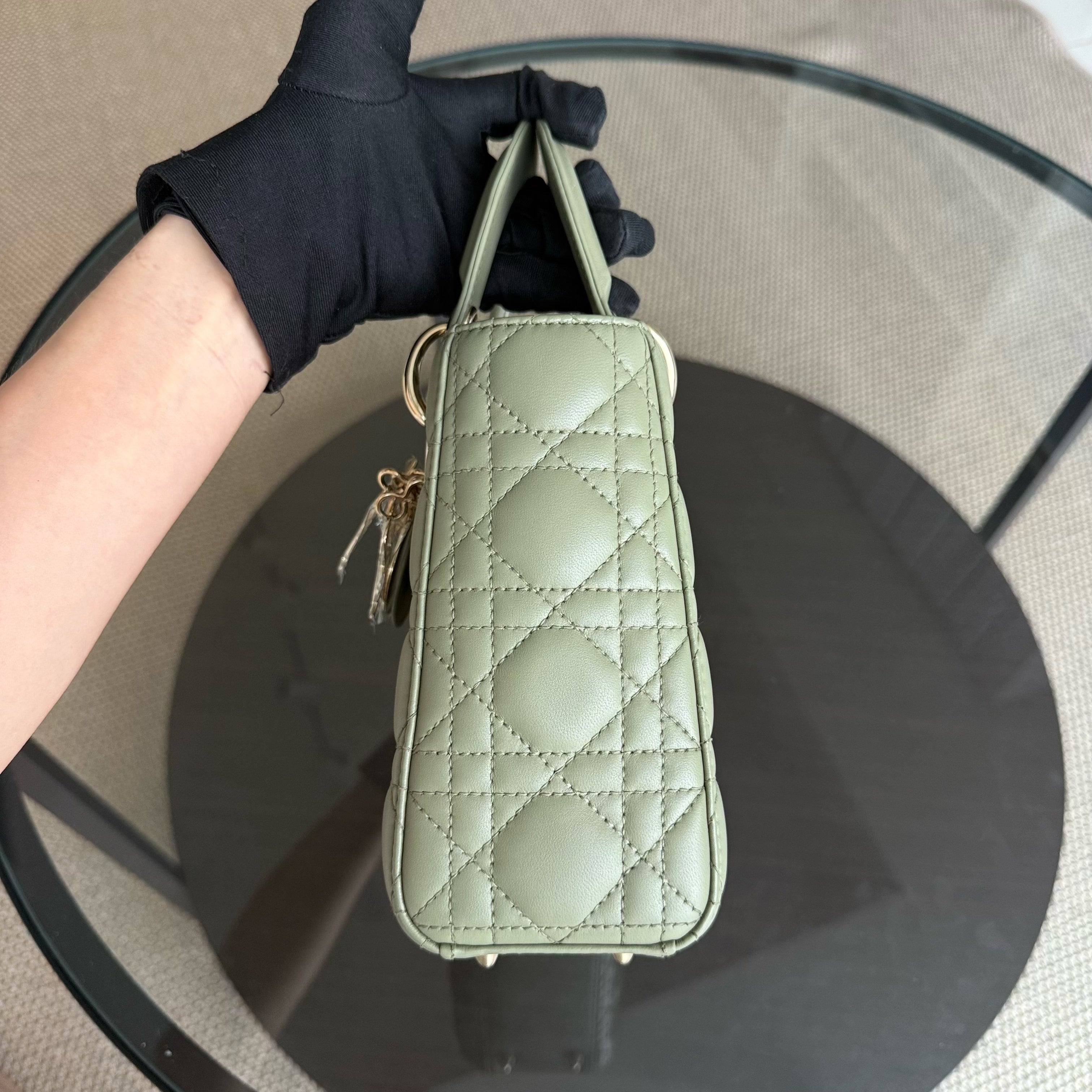 Dior Lady Small - Cannage Lambskin Mint Green Gold Hardware
