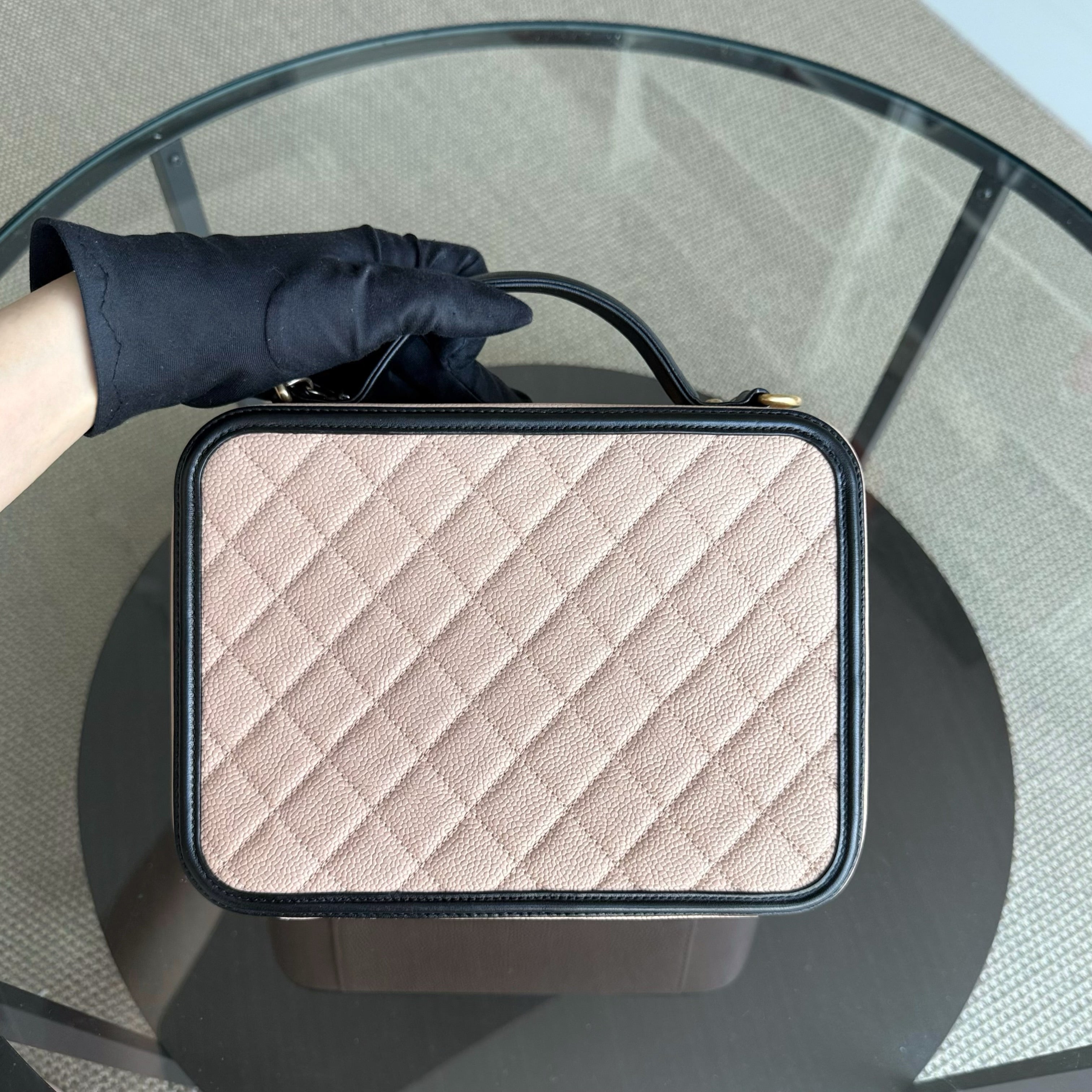 Chanel Camera Filigree Box Bag Large - Caviar Quilted Grained Calfskin Black Beige Gold Hardware Series 23