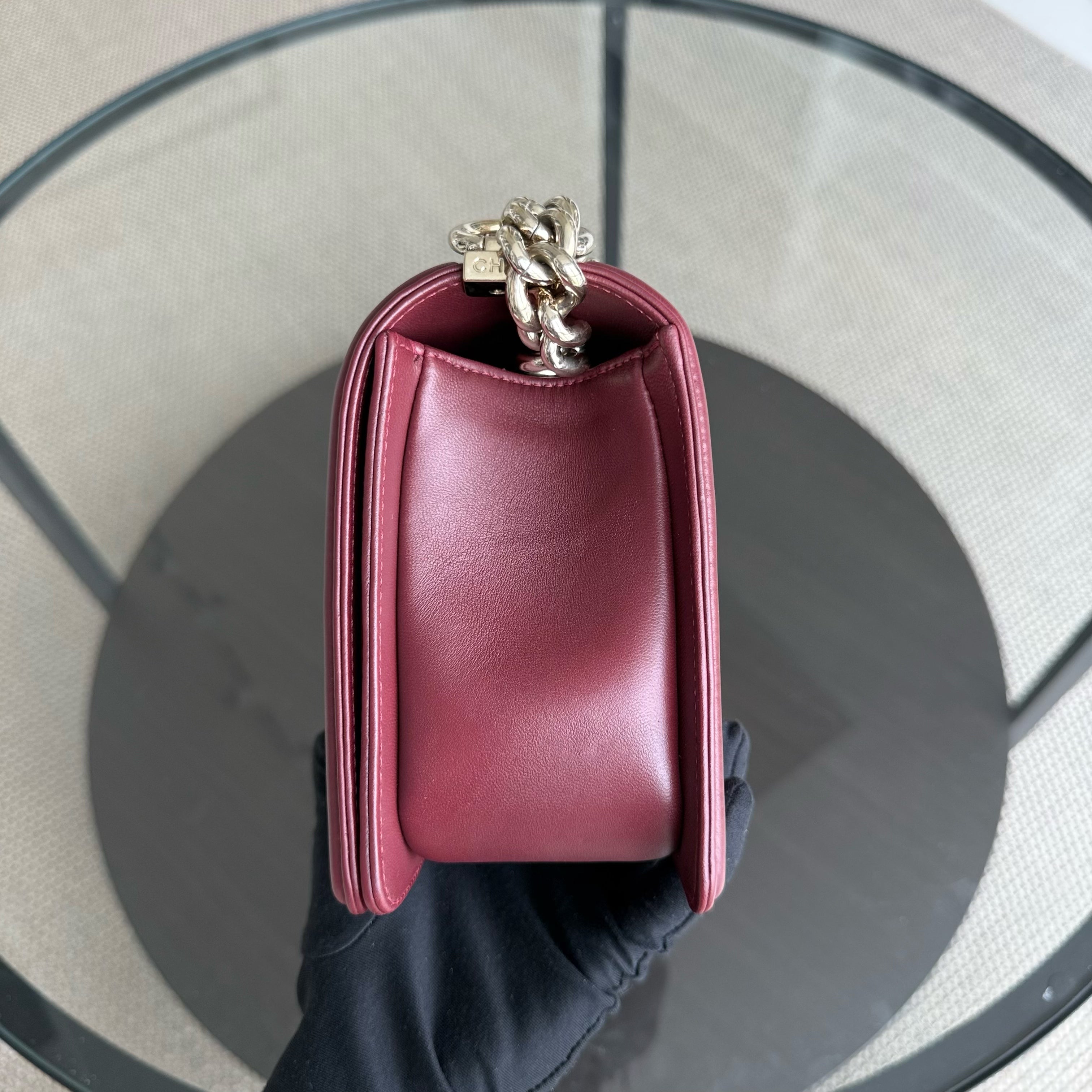 Chanel Boy Medium - 25CM Quilted Lambskin Burgundy Red Gold Hardware Series 22