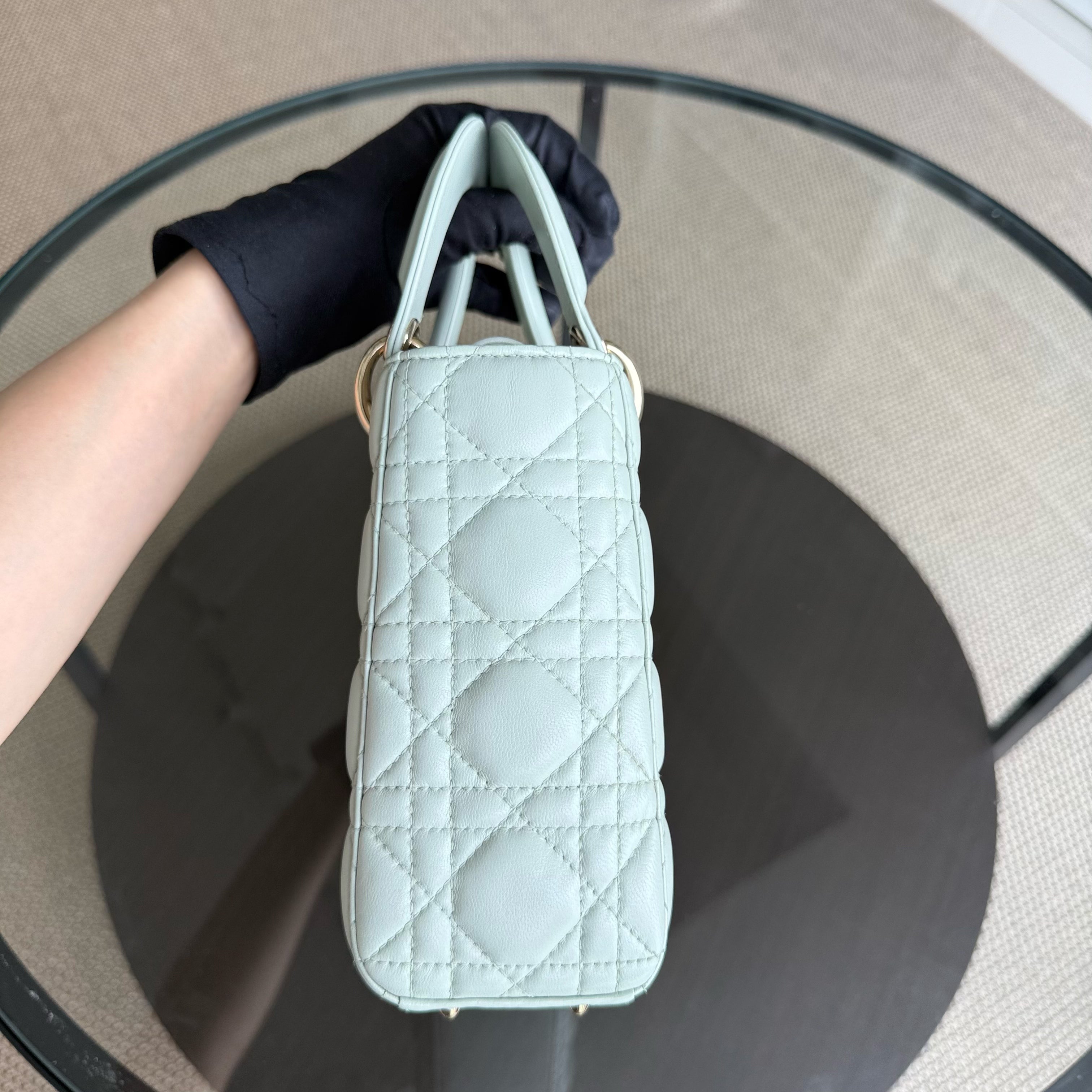 Dior Lady Small - Cannage Lambskin Light Mint Green Gold Hardware
