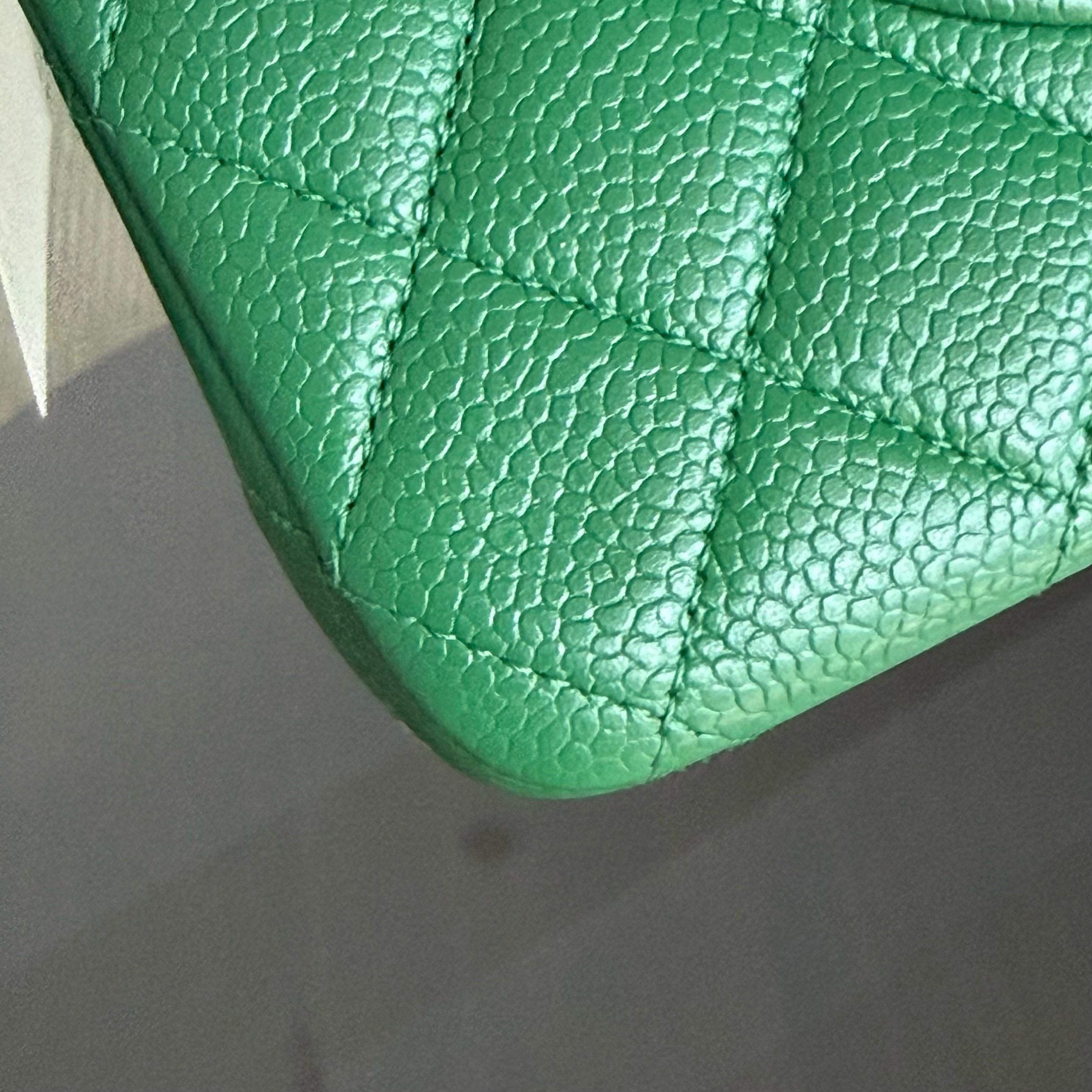 Chanel Classic Flap Medium - Caviar 25CM Quilted Double Flap Green Silver Hardware Series 21