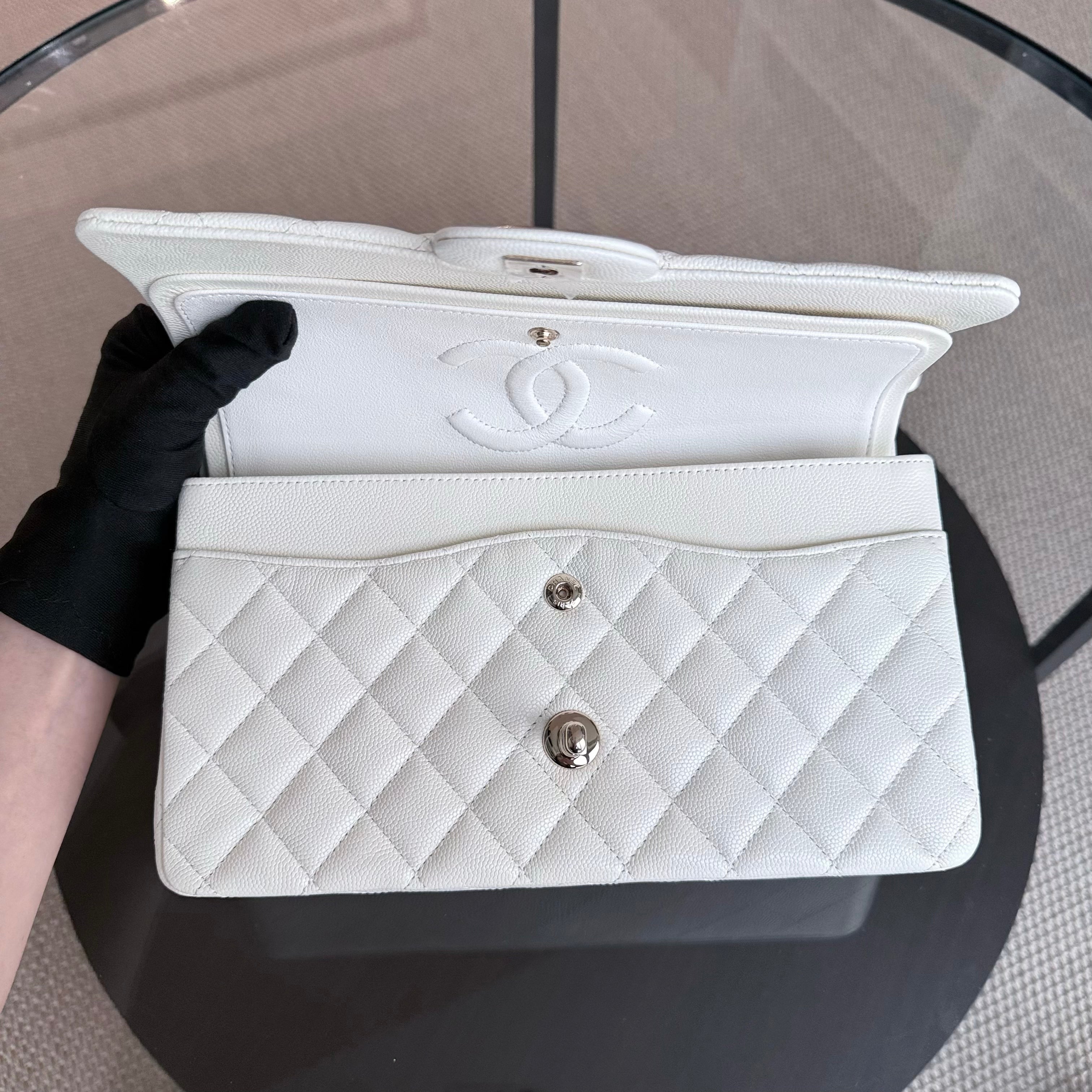 Chanel Classic Flap Small - Caviar 23CM Quilted Grained Calfskin White Gold Hardware Series 26