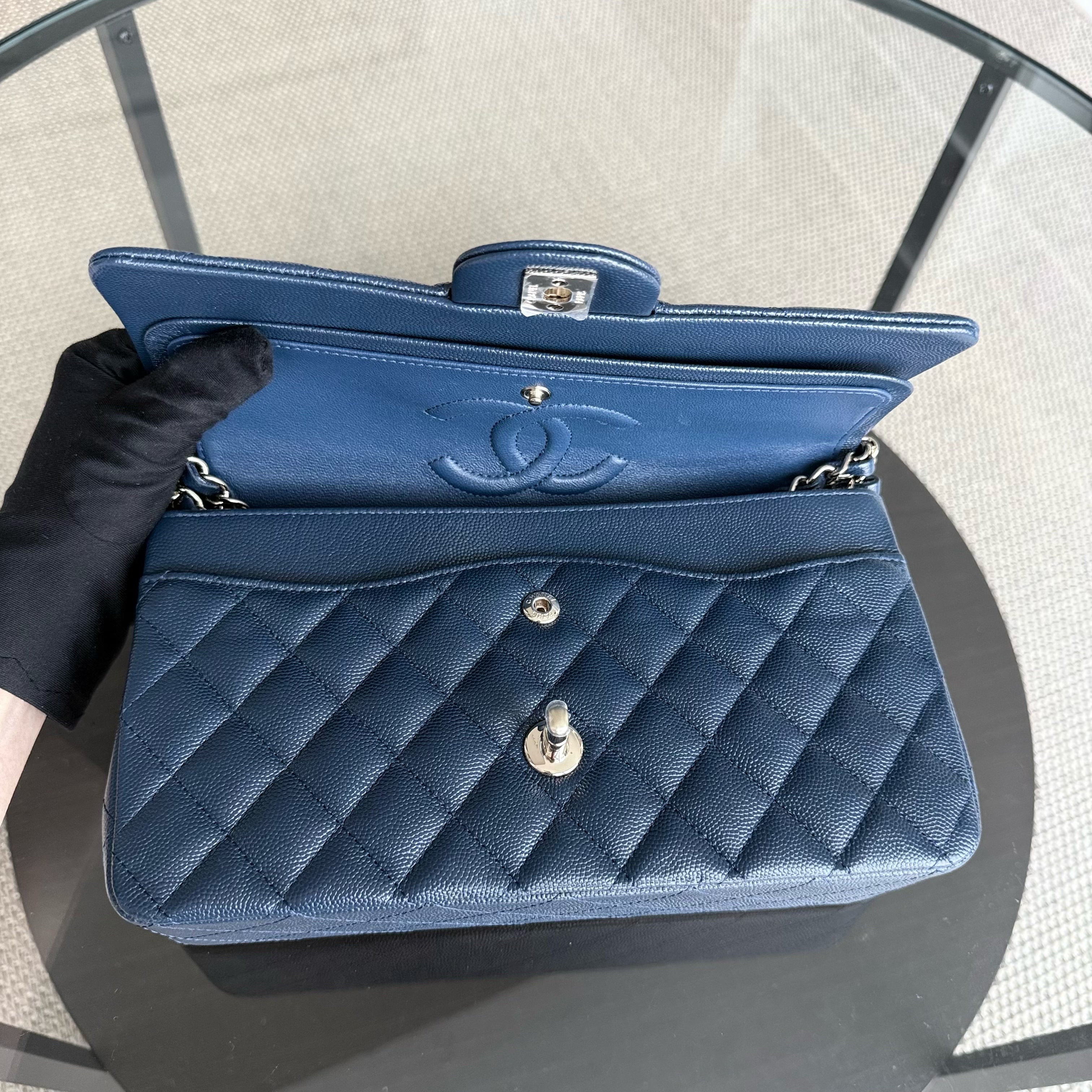 Chanel Classic Flap Medium - Caviar 25CM Quilted Dark Blue Light Gold Hardware Series 27