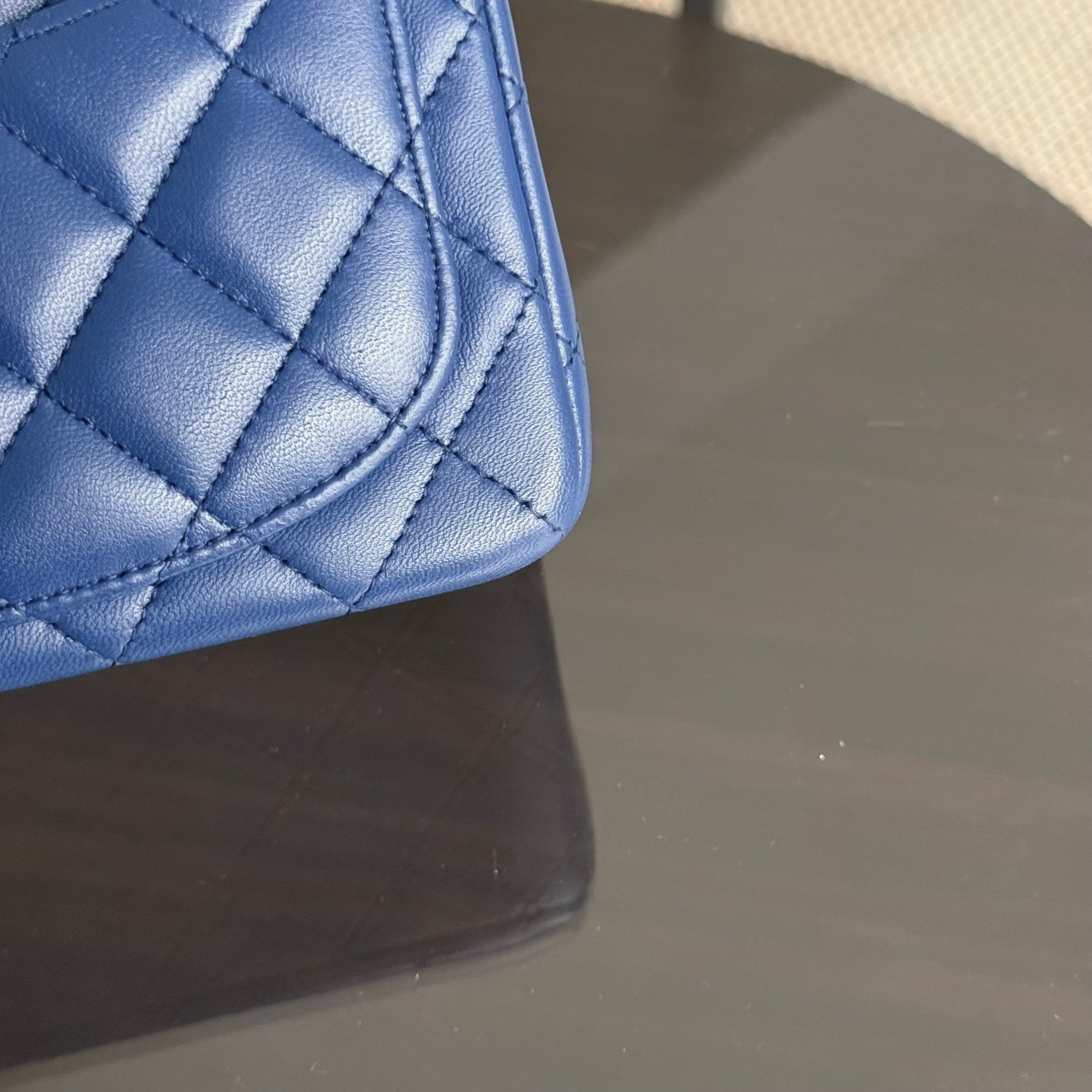 Chanel Classic Flap Mini Square - Lambskin Quilted Blue Gold Hardware Series 25
