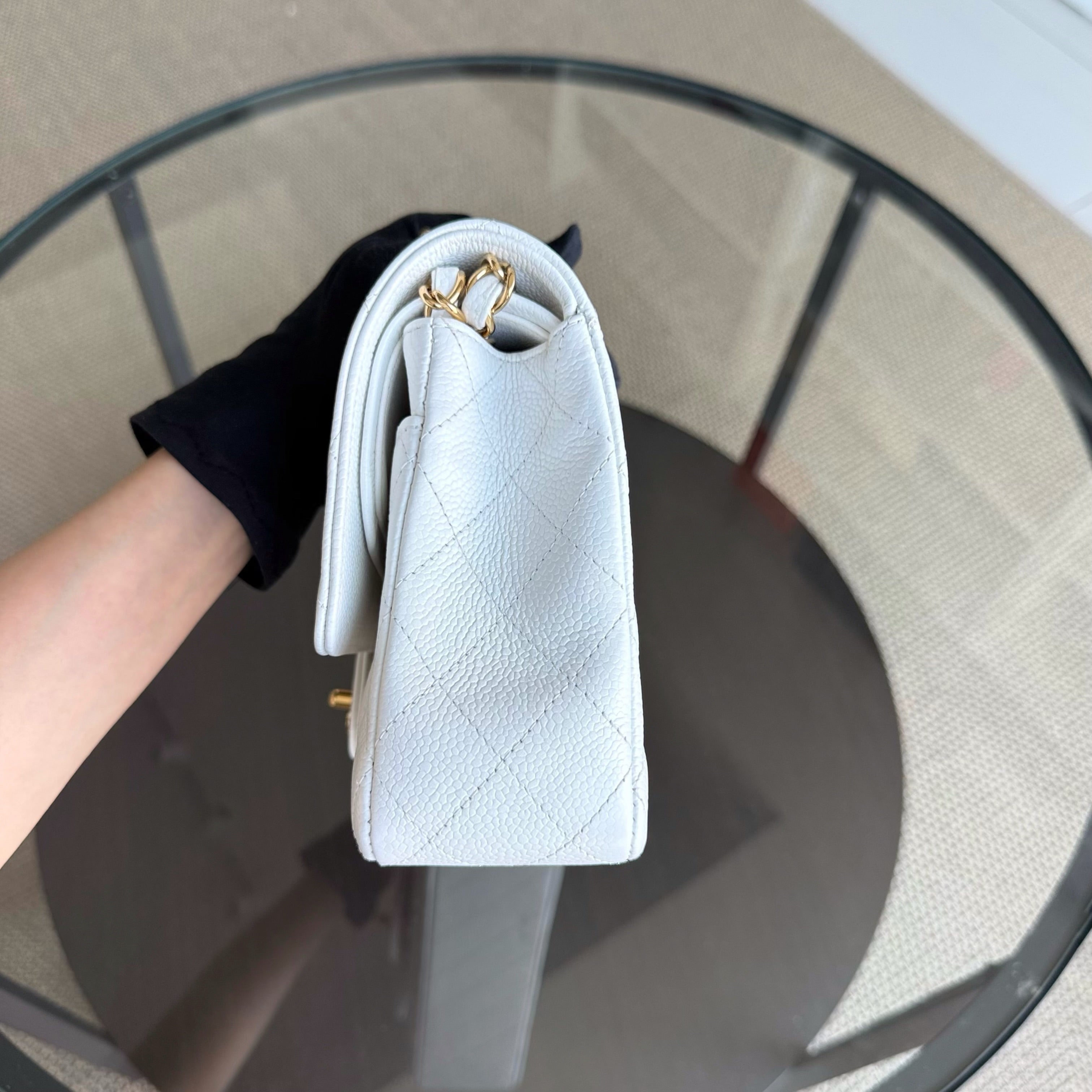 Chanel Classic Flap Medium - Caviar Quilted Grained Calfskin White Gold Hardware Series 14