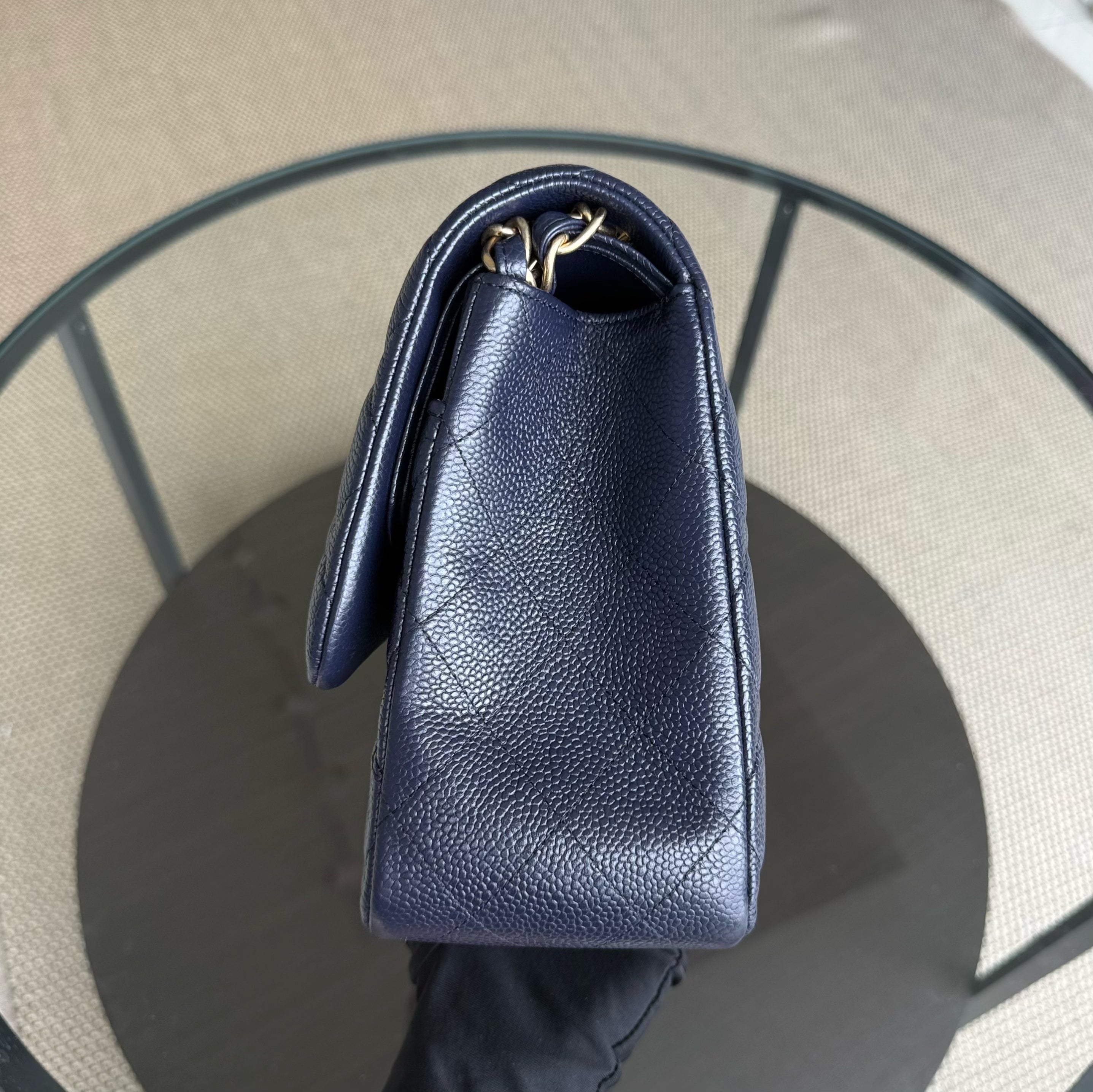 Chanel Classic Flap Jumbo - Caviar Double Flap 30CM Quilted Dark Blue Gold Hardware Series 21