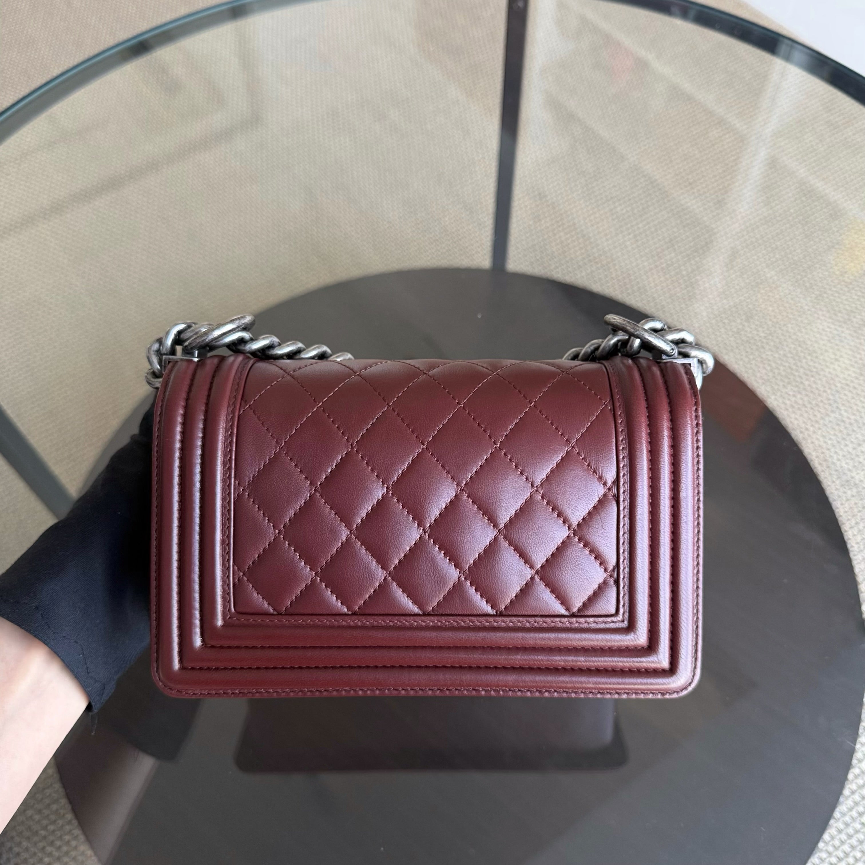 Chanel Boy Small - Quilted Lambskin Burgundy Ruthenium Silver Hardware Series 16