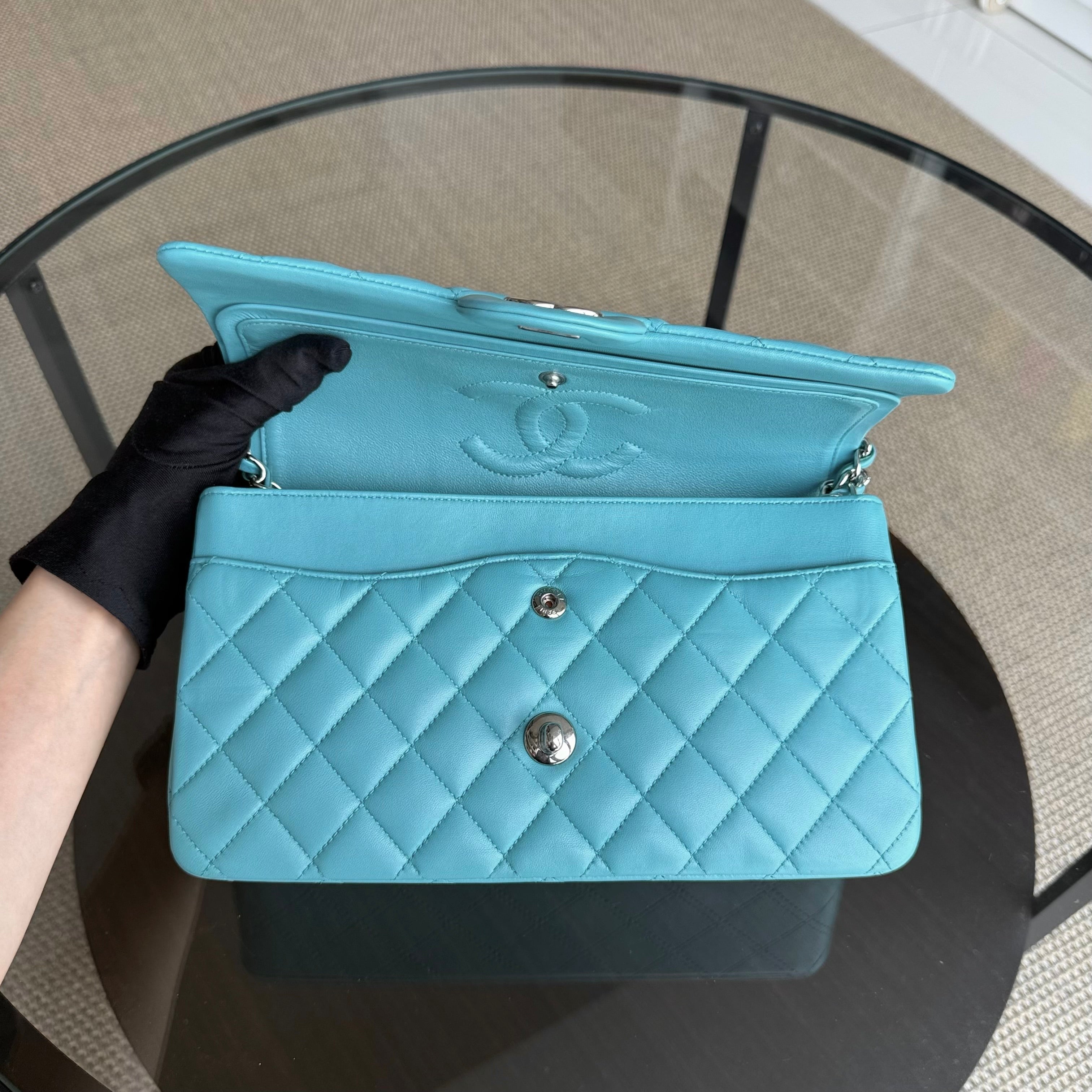 Chanel Classic Flap Medium - 25CM Quilted Lambskin Blue Silver Hardware Series 19