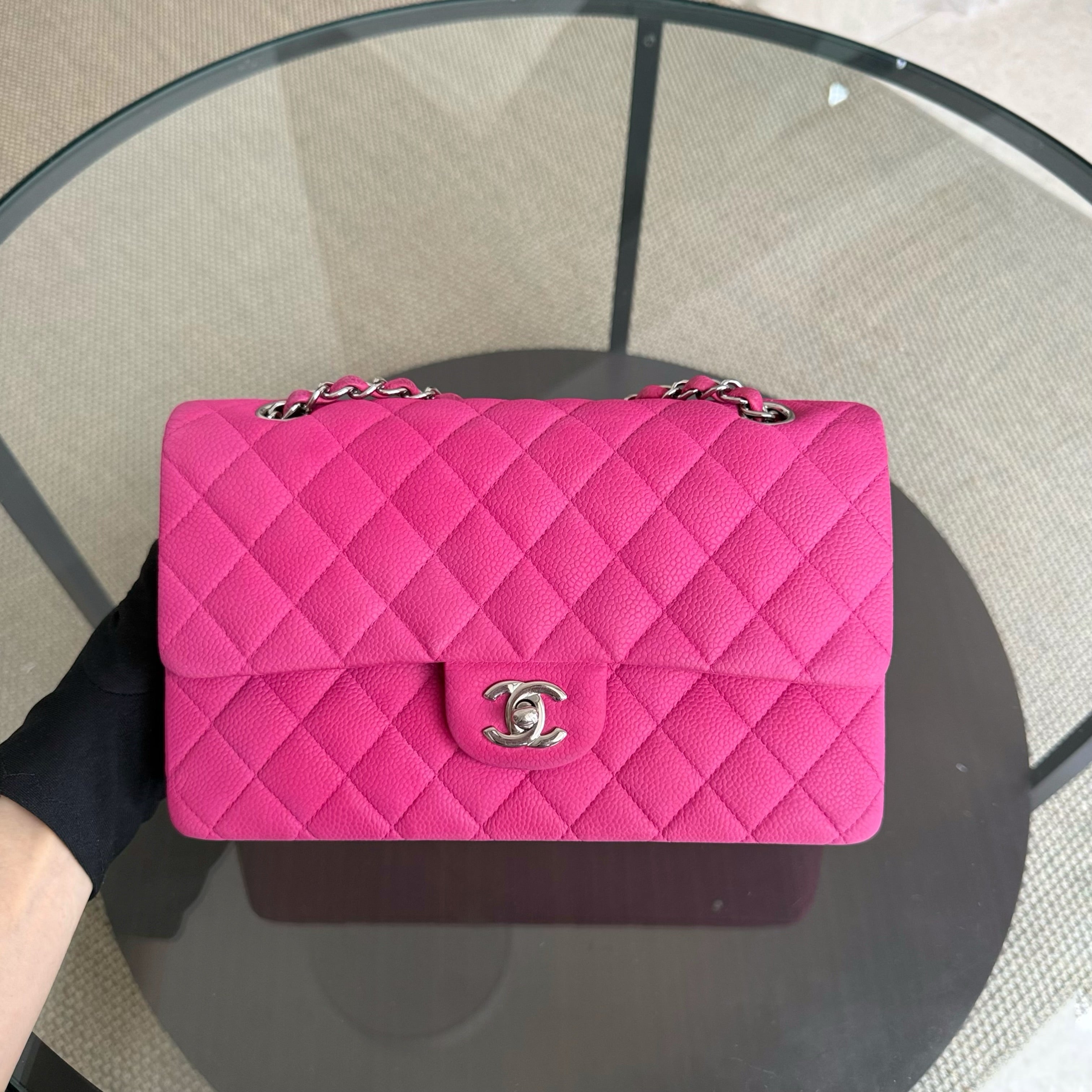 Chanel Classic Flap Medium - 25CM Quilted Caviar Pink Silver Hardware Series 18