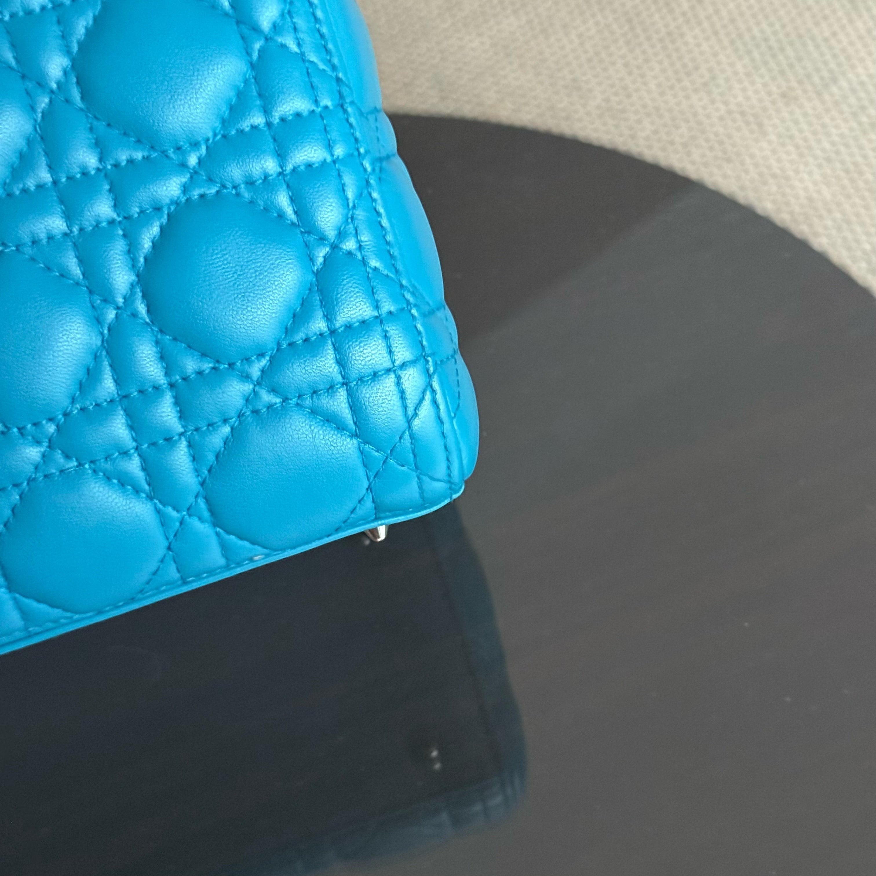 Dior Lady Medium - Cannage Lambskin Blue Silver Hardware