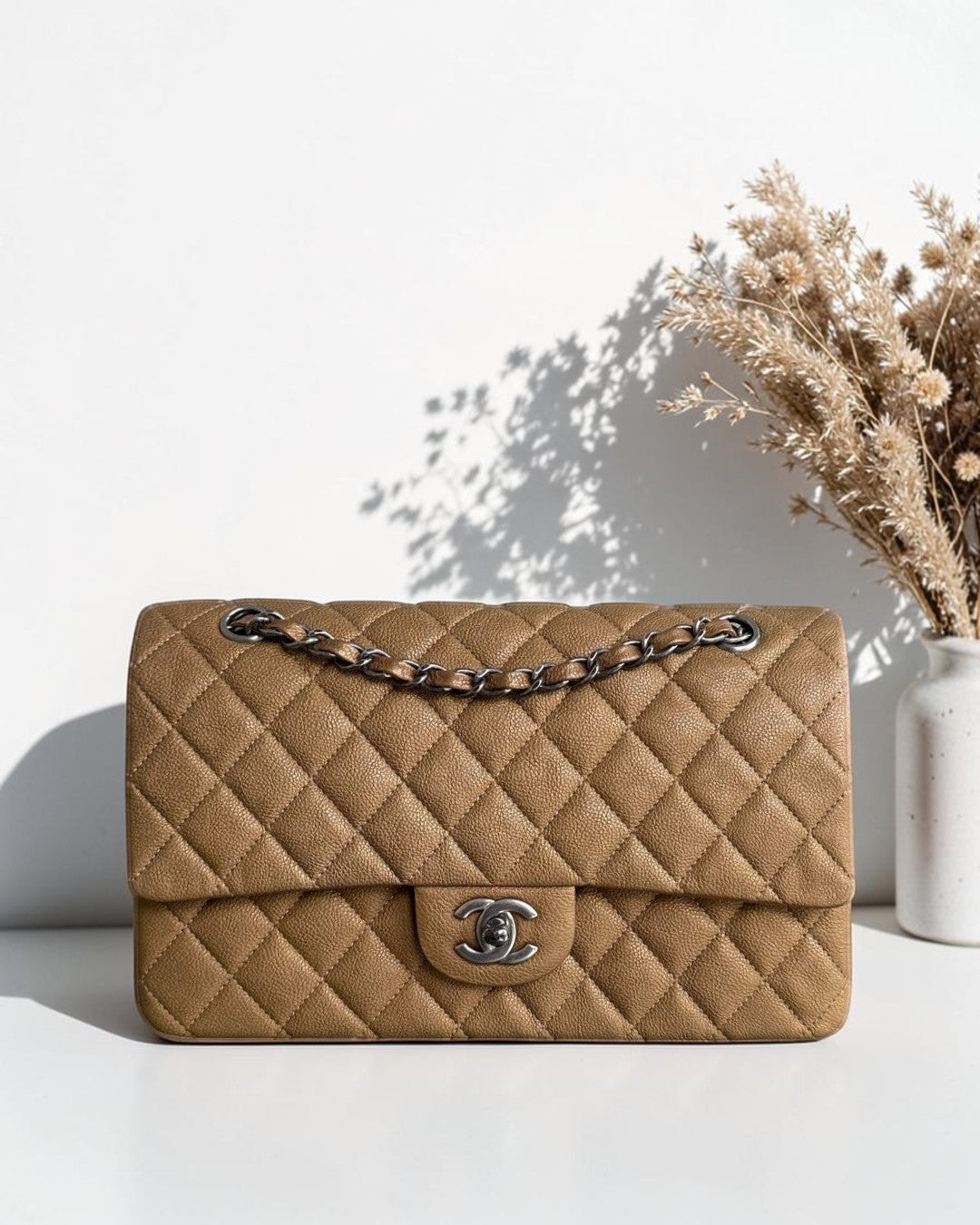 Chanel Classic Flap Medium - 25CM Caviar Quilted Bronze Color Ruthenium Silver Hardware Series 17