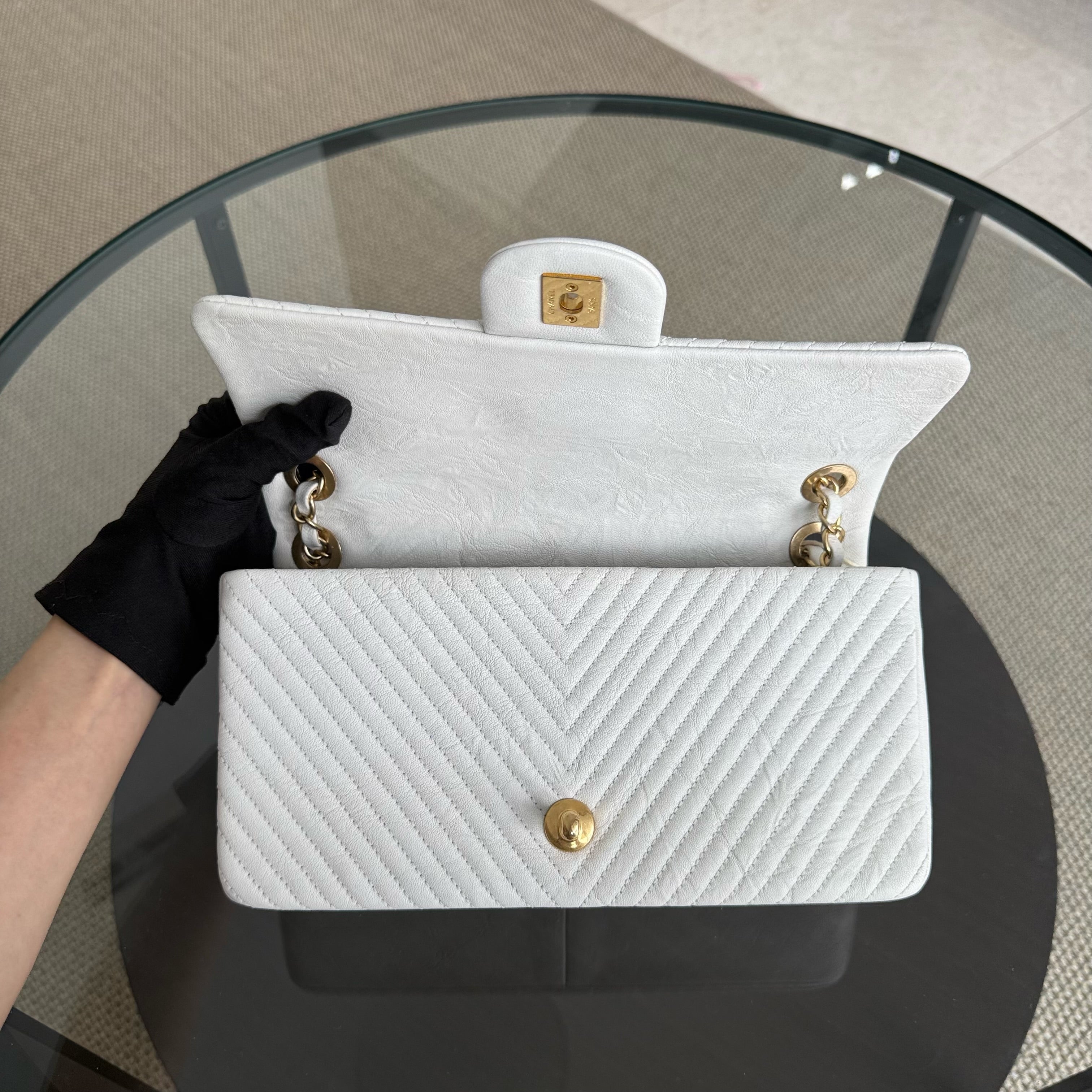 Chanel Seasonal Flap - Chevron Surpique CC Herringbone Medallion Flap Gold Hardware