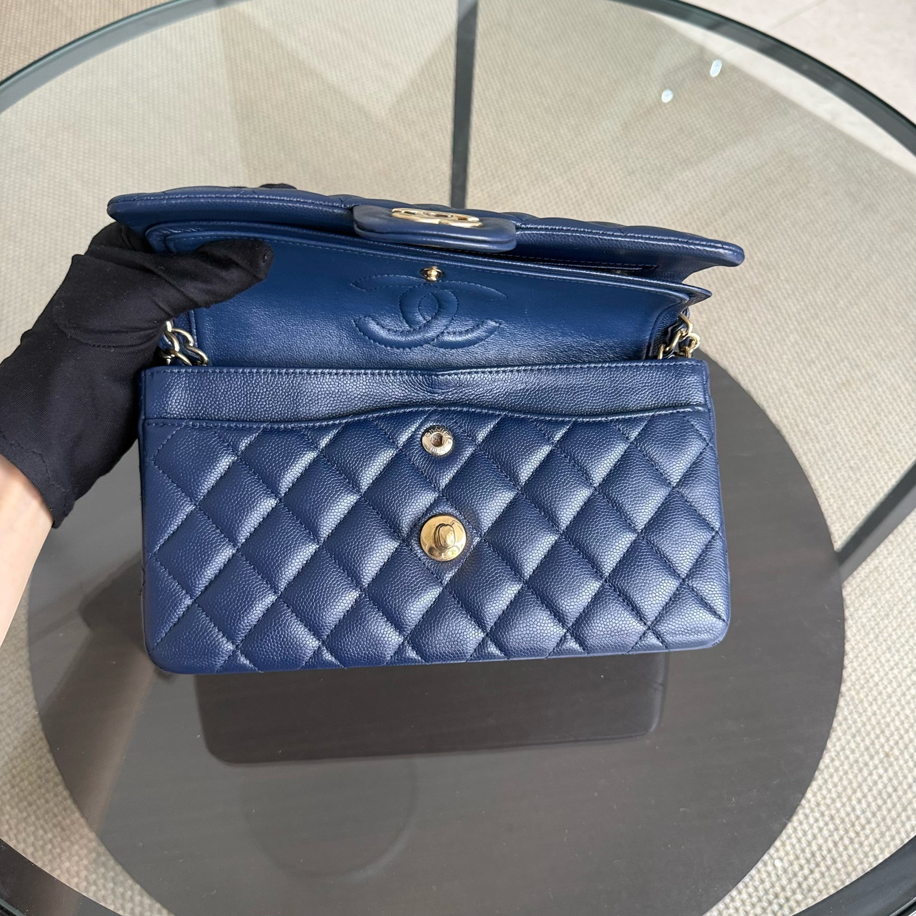 Chanel Classic Flap Small - Caviar 23CM Quilted Dark Blue Gold Hardware Series 24