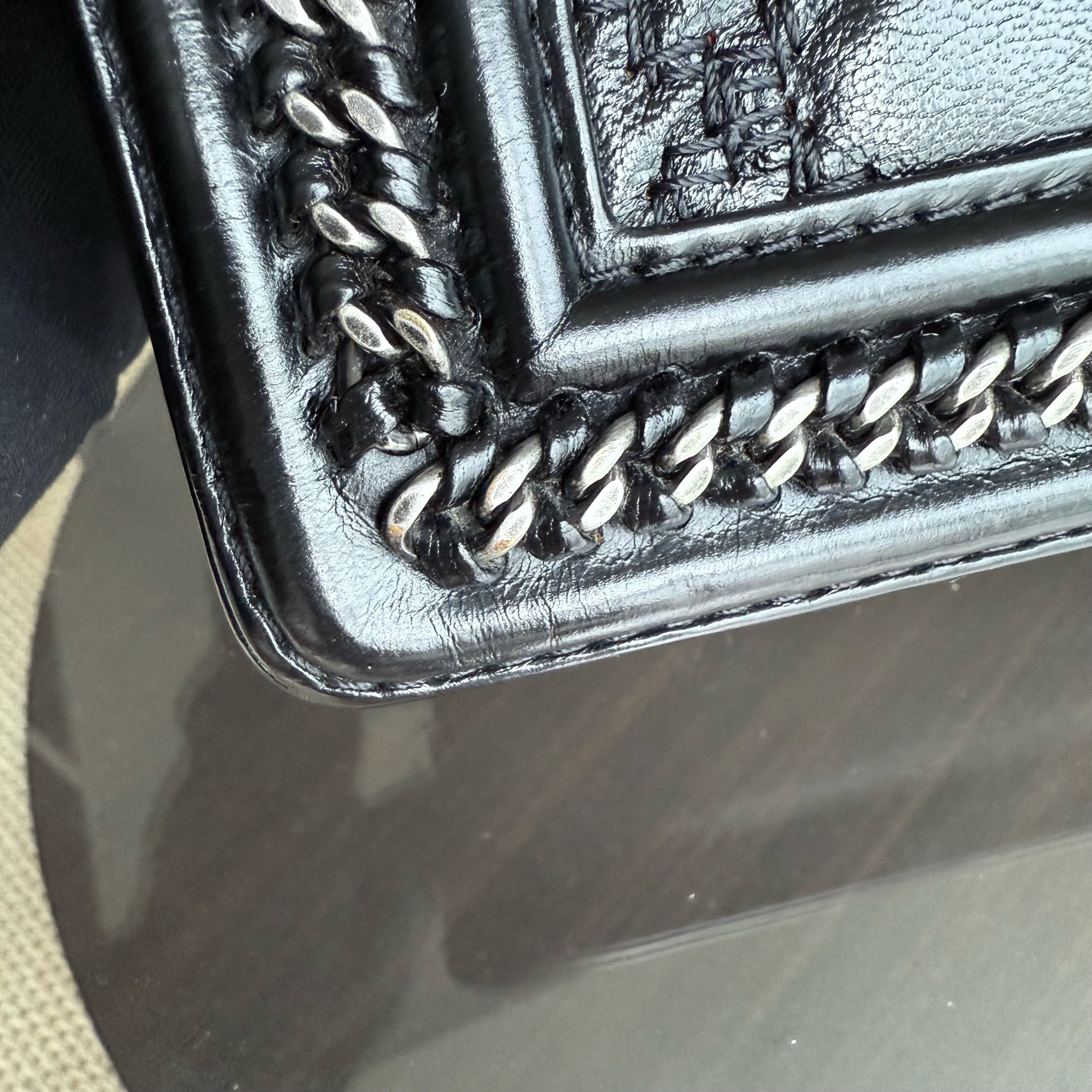 Chanel Boy Small Handle - 20CM Calfskin Chain Around Top Handle Limited Edition Black Ruthenium Silver Hardware Series 21