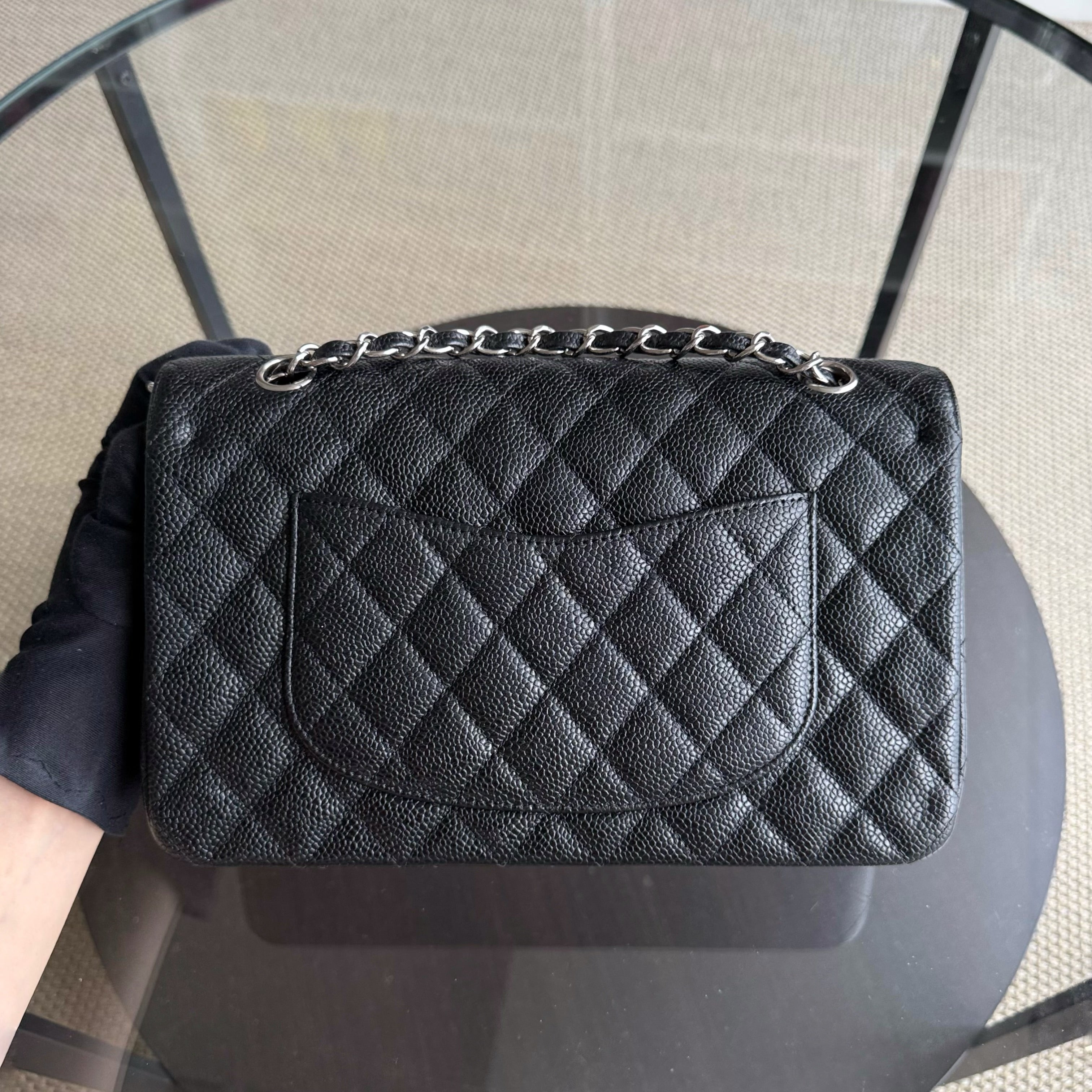 Chanel Classic Flap Medium - 25CM Quilted Caviar Black Silver Hardware Series 12