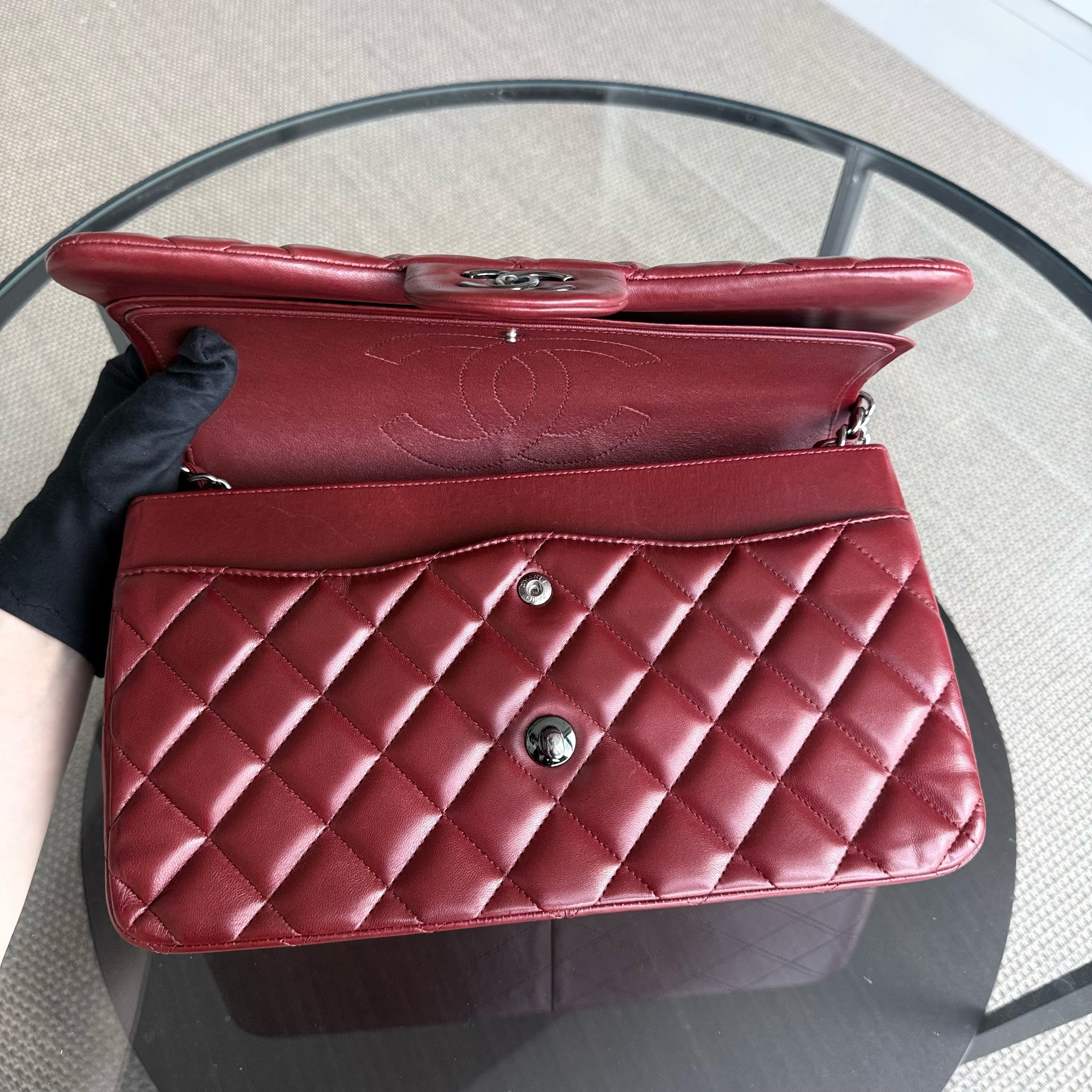 Chanel Classic Flap Jumbo - Double Flap 30CM Quilted Lambskin Dark Red Gold Hardware Series 15
