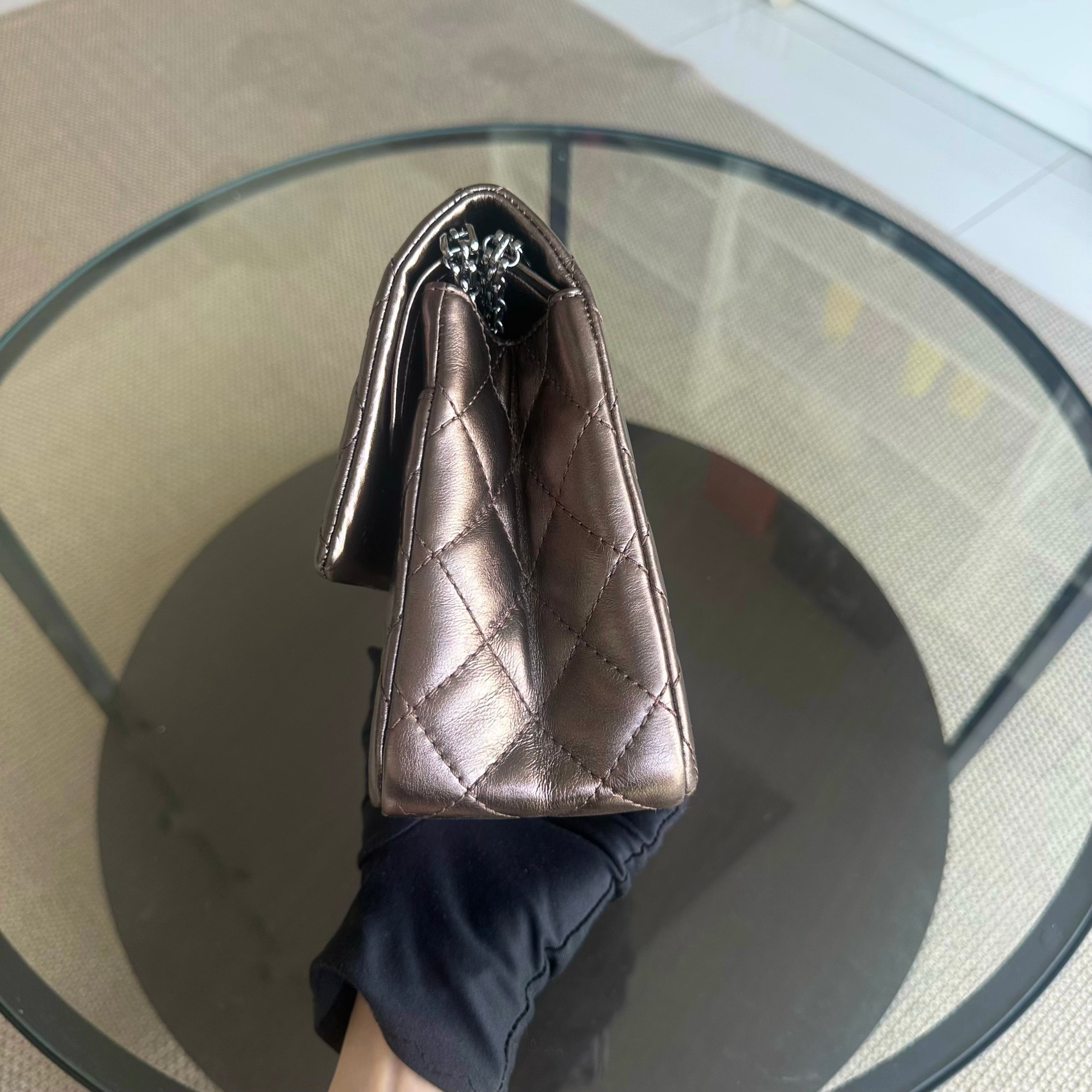 Chanel 2.55 226 Medium 28CM Quilted Calfskin Metallic Brown Bronze Silver Hardware Series 12