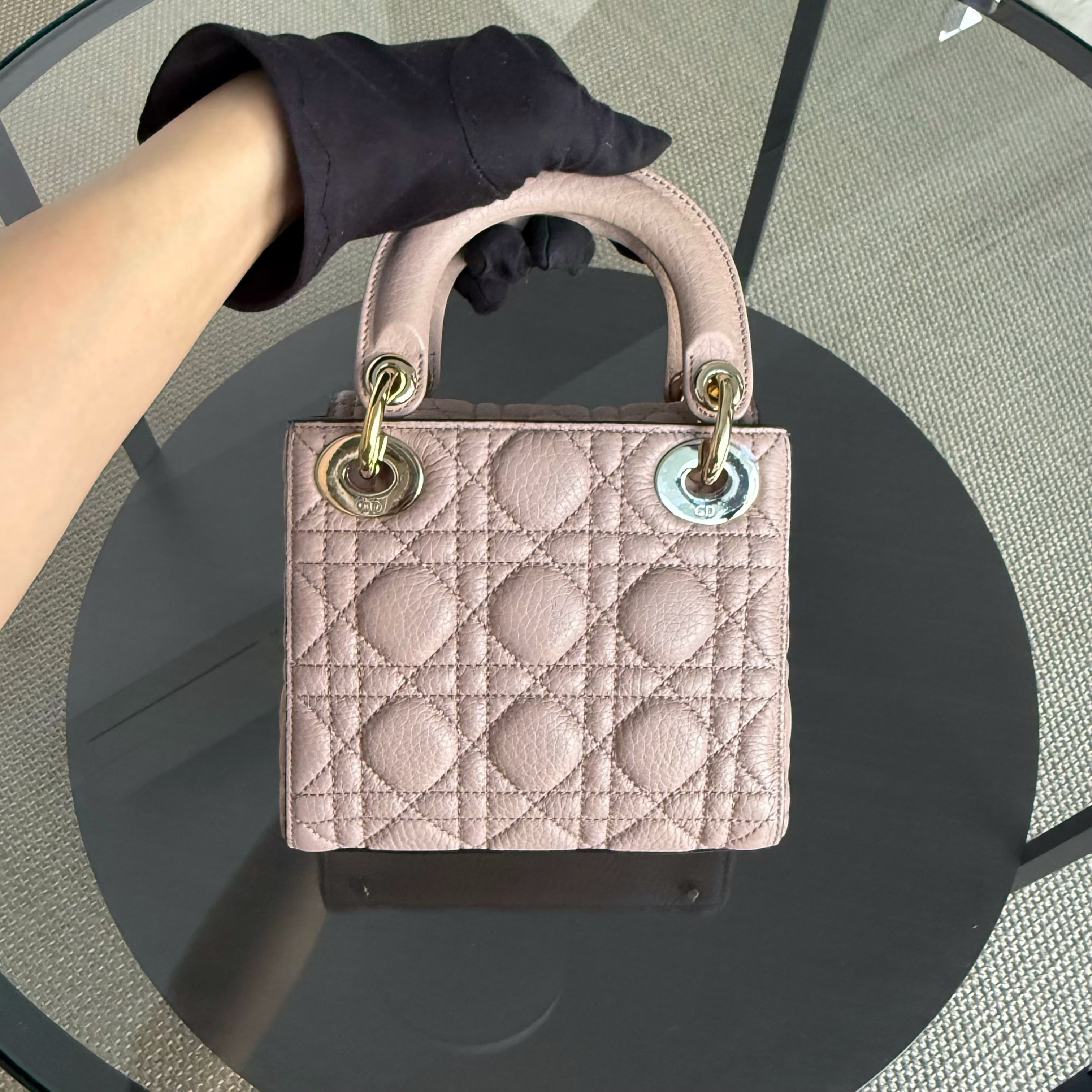 Dior Lady Mini - Cannage Grained Calfskin Blush Gold Hardware