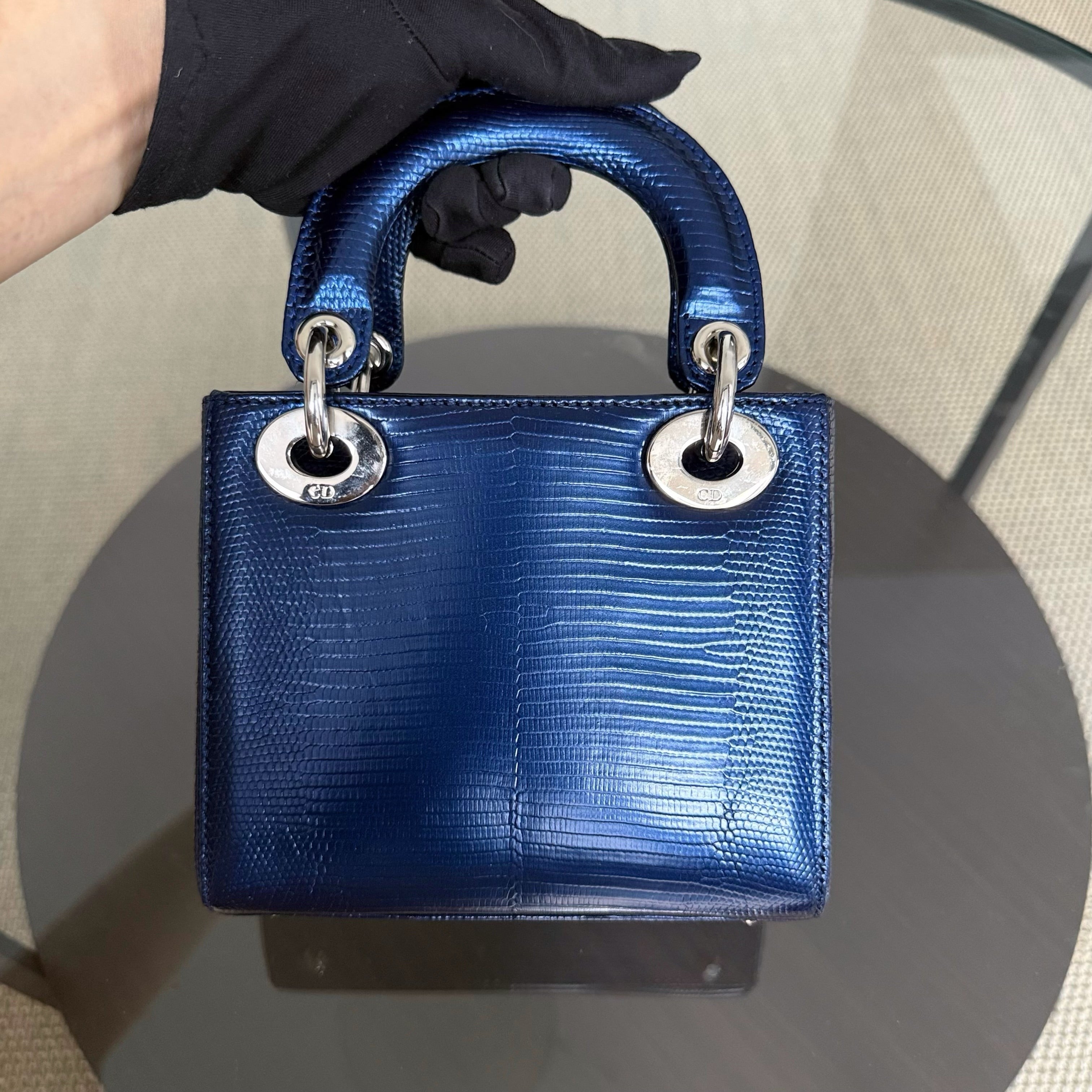 Dior Lady Mini - Exotic Lizard Dark Blue Silver Hardware