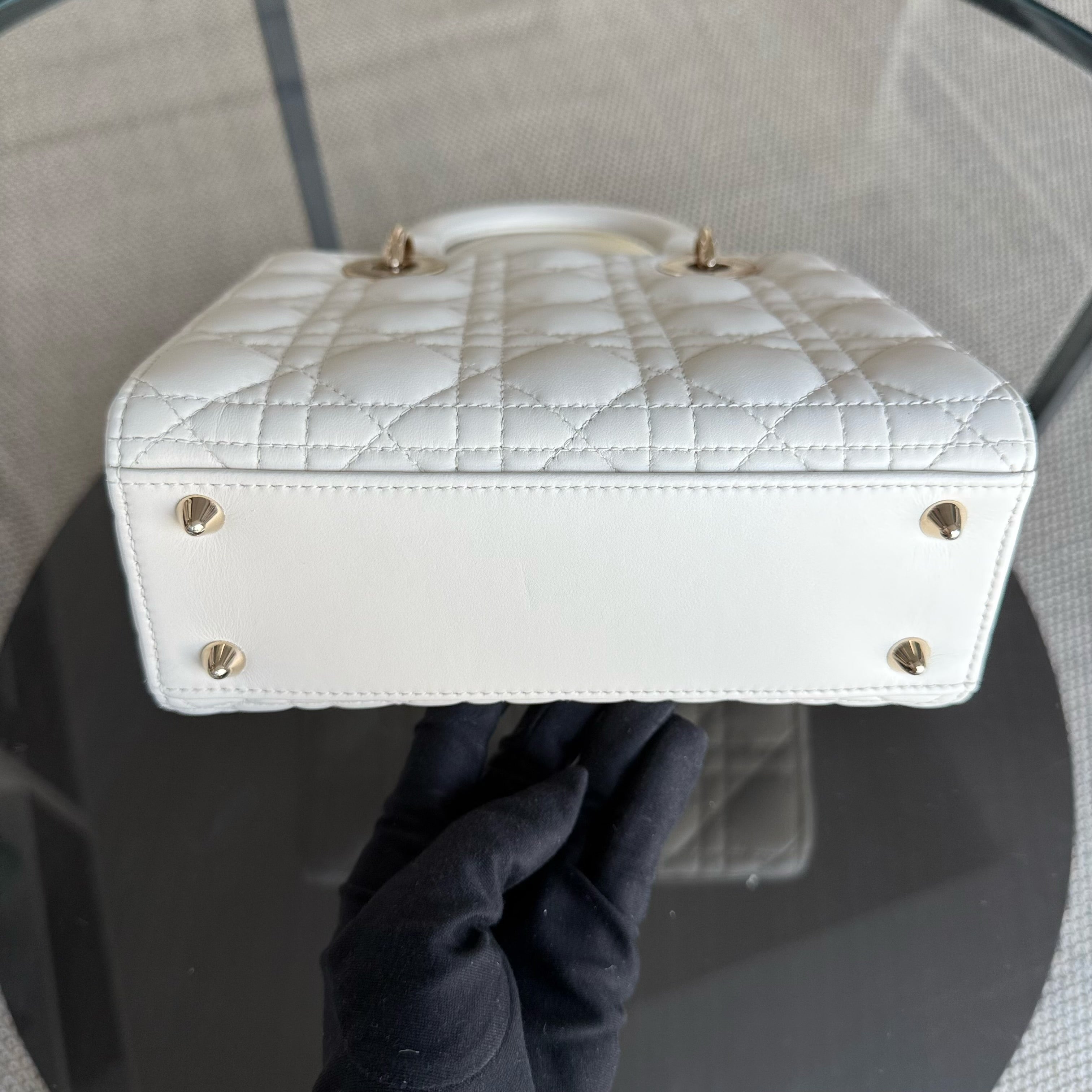 Dior Lady Small - Cannage Lambskin White Gold Hardware