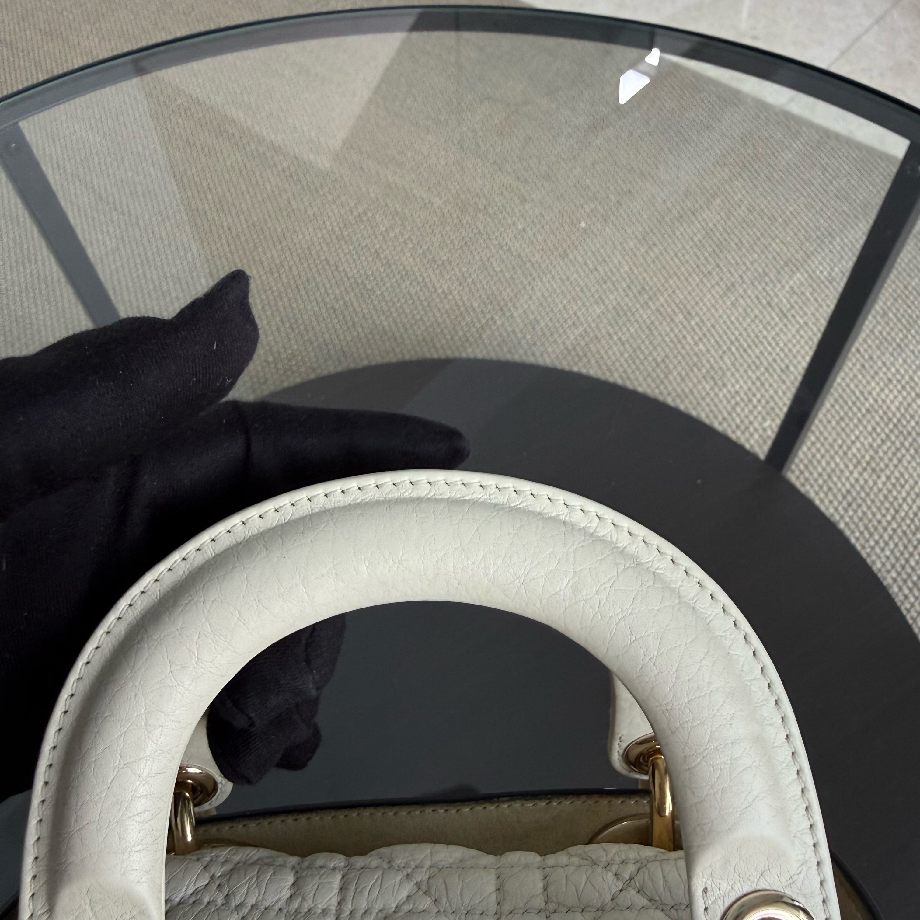 Dior Lady Mini - Cannage Grained Calfskin White Gold Hardware