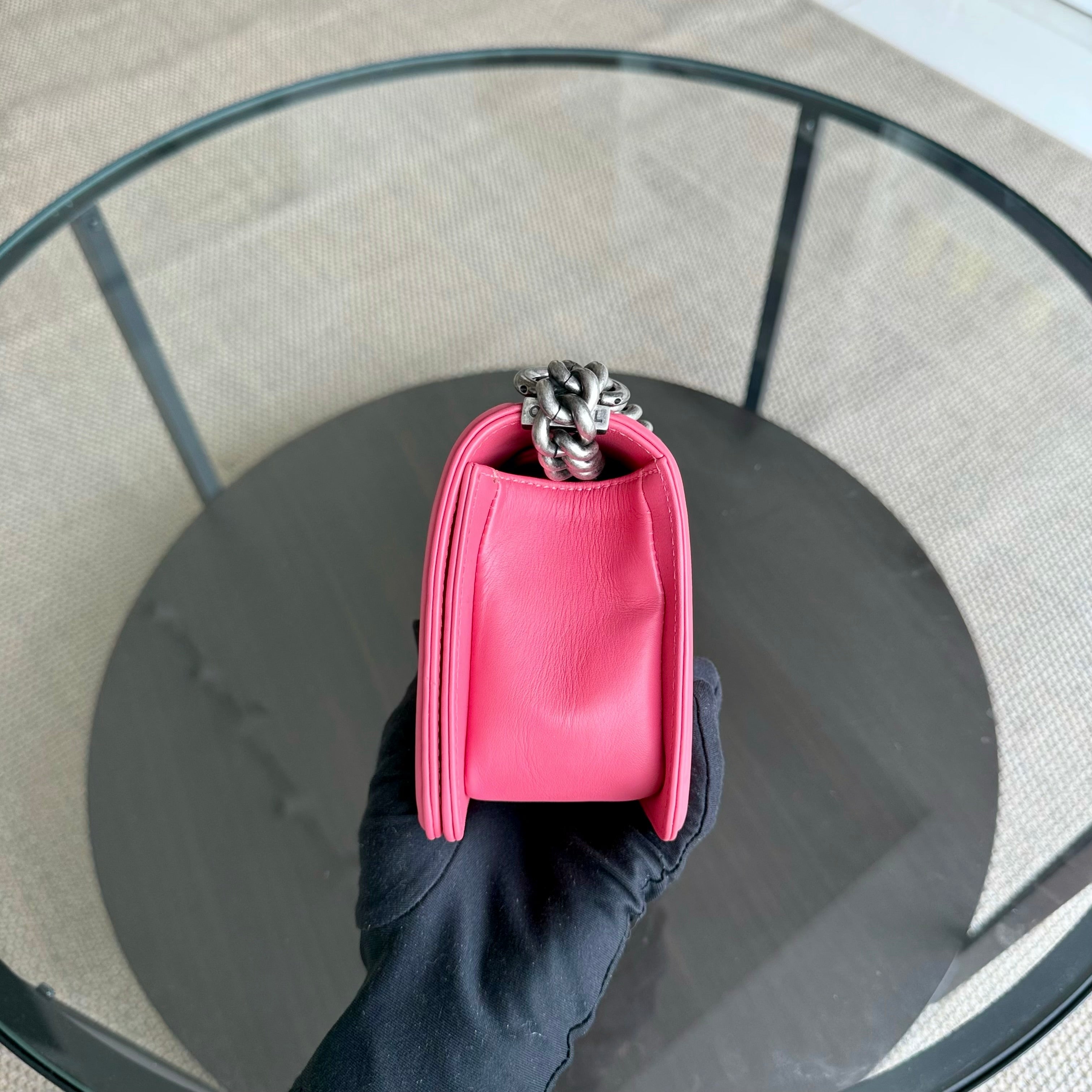 Chanel Boy Small - Stingray Pink Ruthenium Silver Hardware Series 18