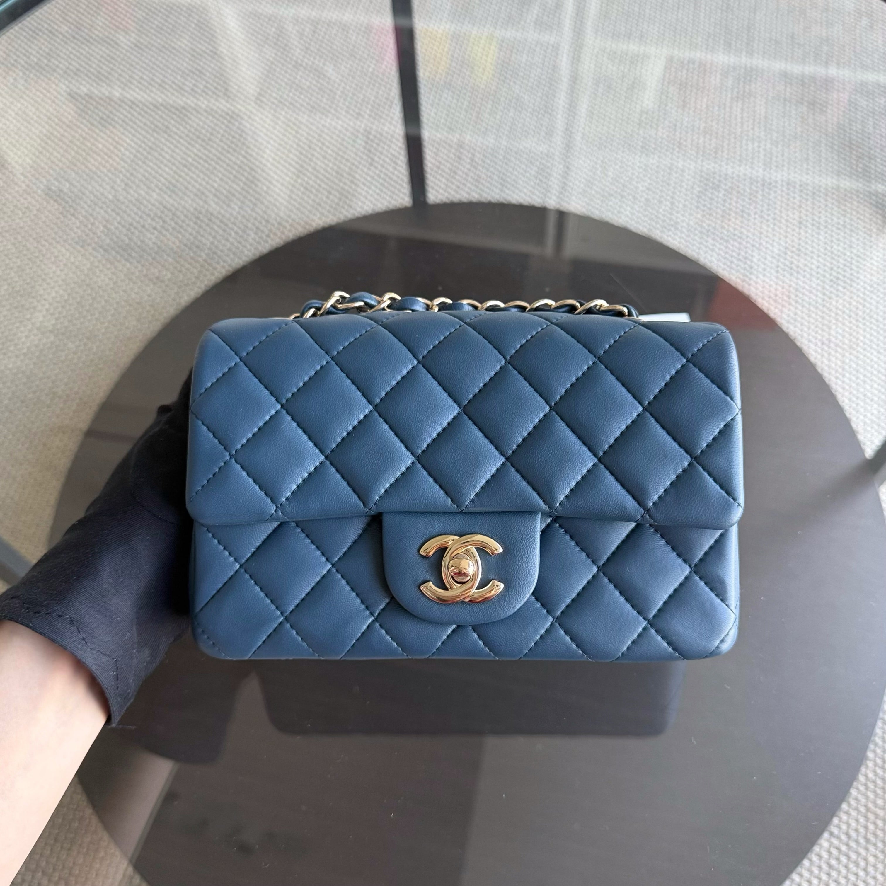 Chanel Lambskin Mini Rectangle Classic Flap - 20CM Quilted Blue Golden Hardware Series 23