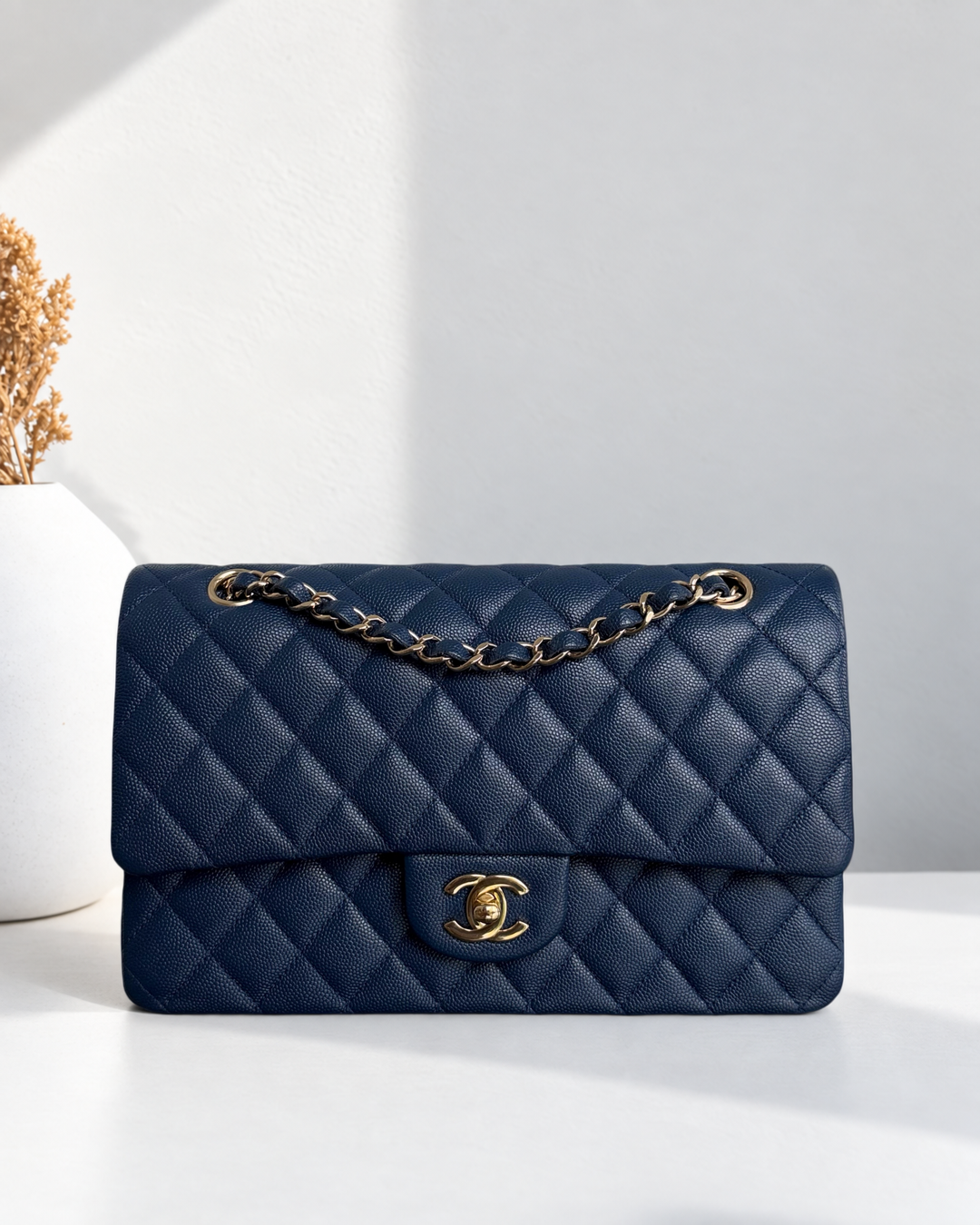 Chanel Classic Flap Medium - Caviar 25CM Quilted Dark Blue Gold Hardware Series 26